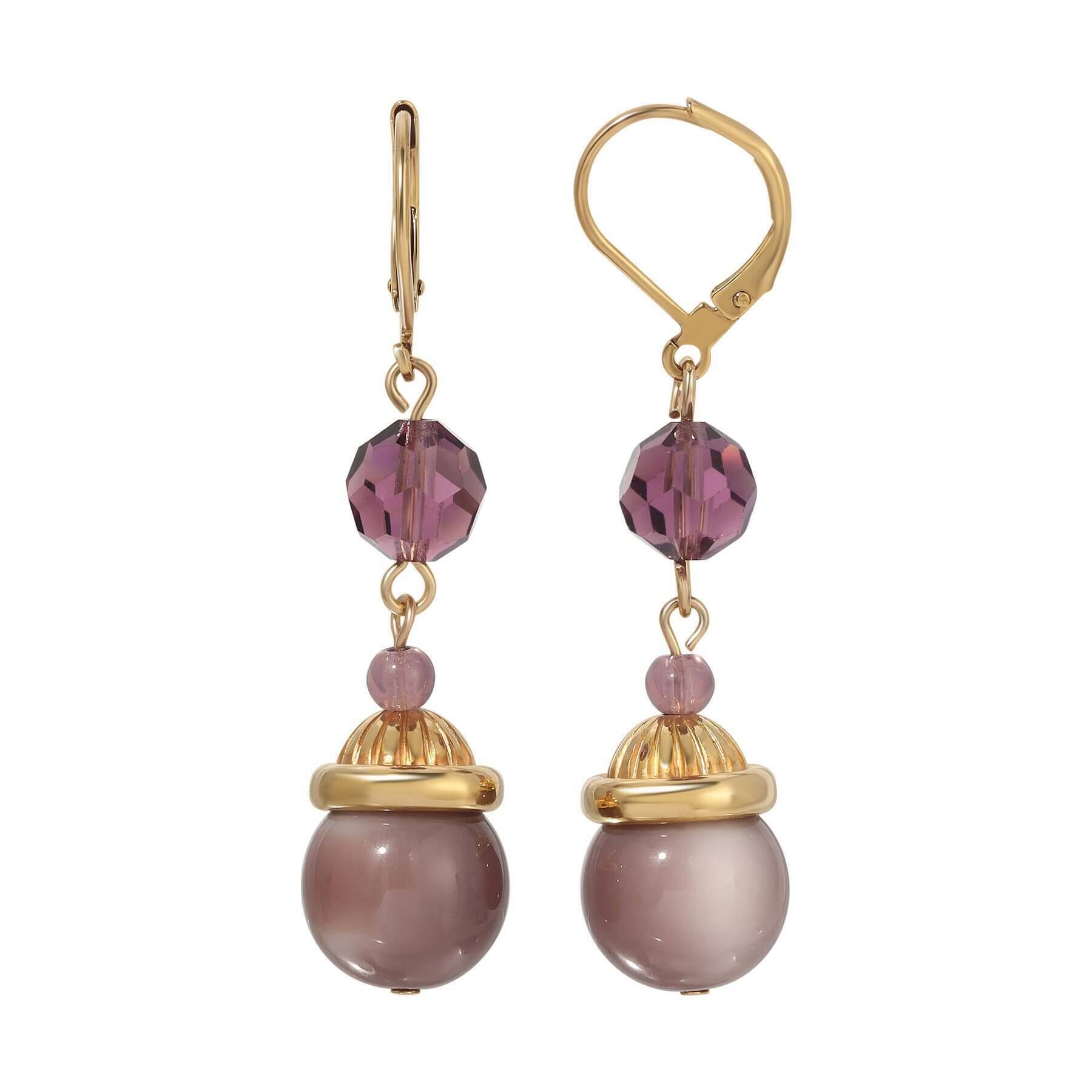 1928 Jewelry Amethyst Crystal Moonlight Bead Dangle Earrings for Women - Elegant Purple Gemstone Drop Earrings for Party, Wedding & Evening Wear