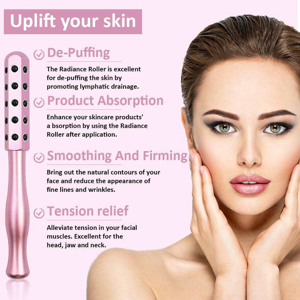 Aohcae Germanium Stone Facial Roller Massager - Anti-Aging Face, Eye, Chin & Neck Massage Tool for Wrinkle Reduction & Skin Tightening | Perfect for Daily Skincare Routine & Spa-Like Relaxation at Home (Purple)