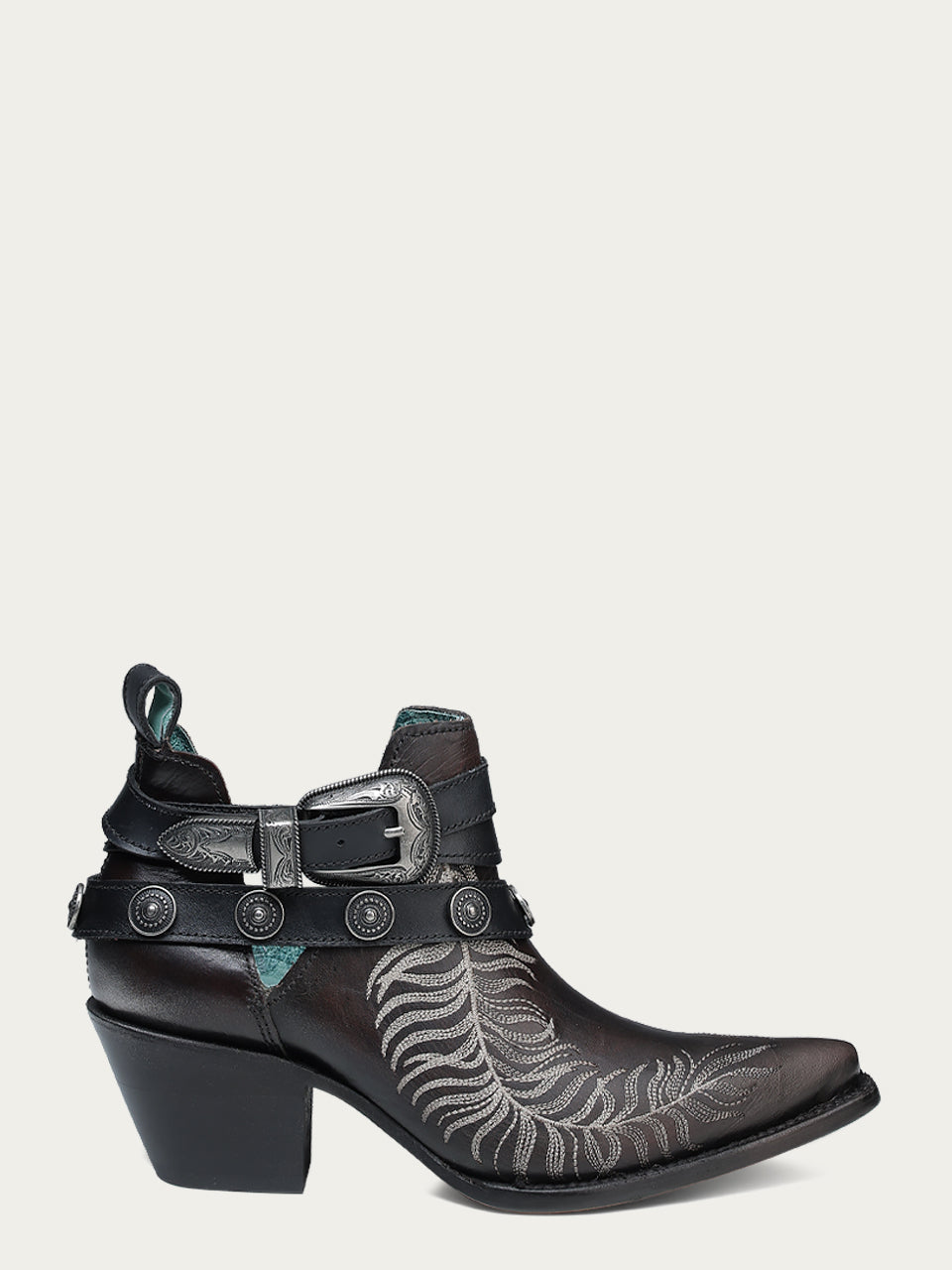 Women's Embroidered Conchos & Harness Ankle Chocolate Pointed Toe Cowboy Boots - Western Fashion for Rodeo, Country Dance & Casual Wear