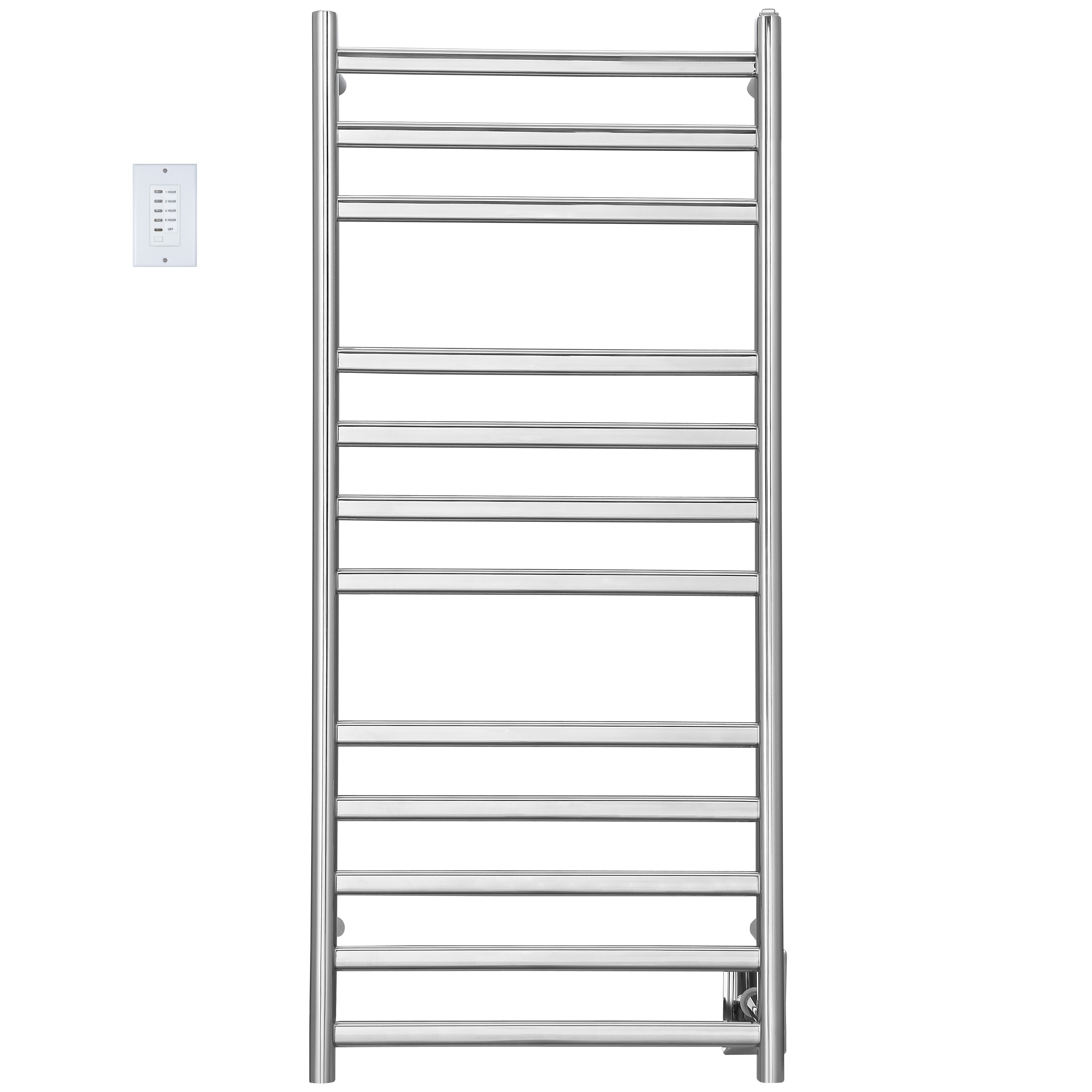 Prima Dual XL 12 Bar Hardwired & Plug-in Electric Towel Warmer - Polished Stainless Steel with Countdown Timer - Perfect for Bathrooms, Spas & Luxury Homes