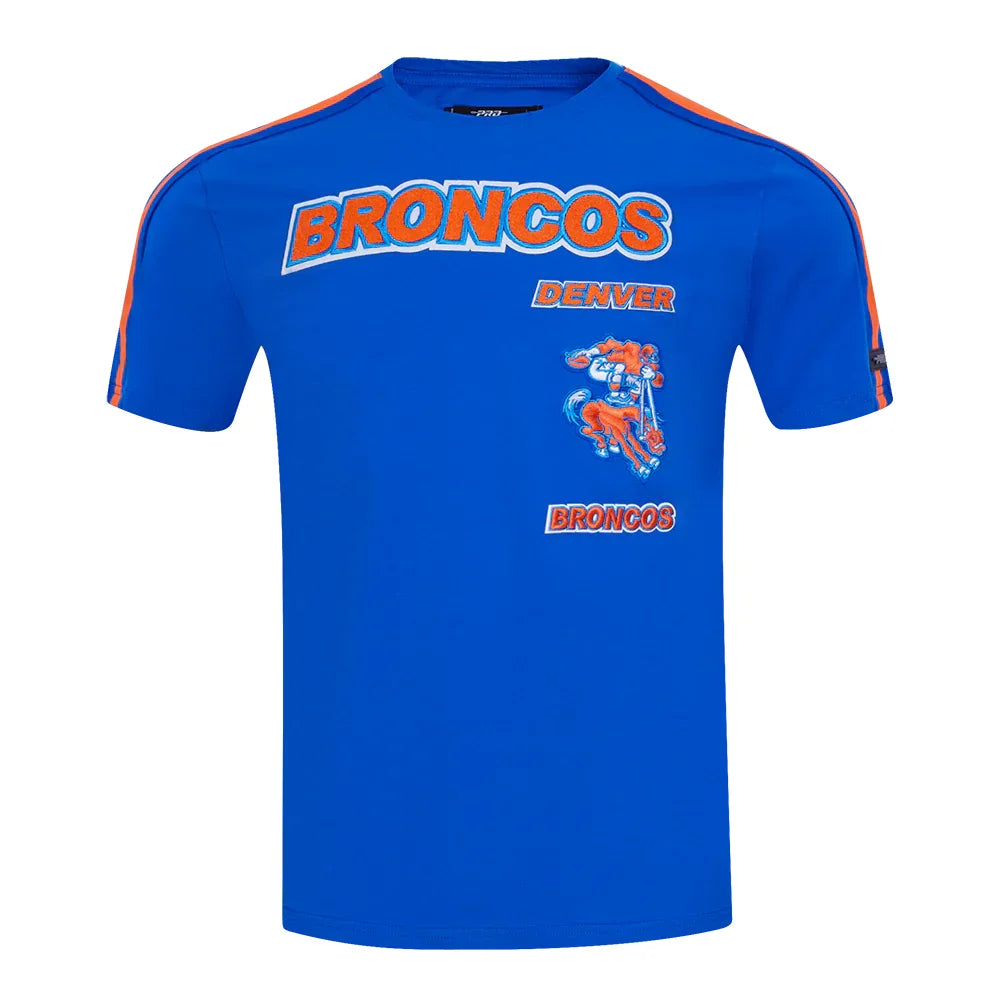 Denver Broncos Retro Classic Chenille Striped T-Shirt for Men - Vintage NFL Football Fan Jersey, Soft Cotton Tee for Game Day, Tailgating & Casual Wear
