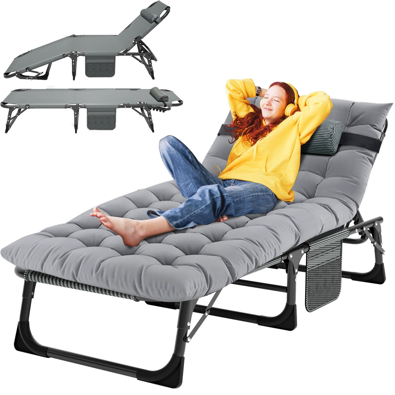 5-Position Reclining Folding Chaise Lounge Chair for Outdoor - Portable Patio Sunbathing Chair for Pool, Beach, Camping & Lawn - Perfect for Adults Tanning, Relaxing & Sleeping