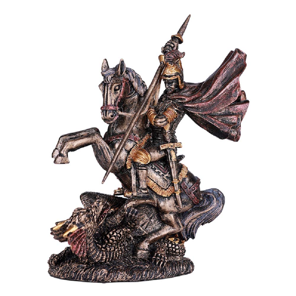 St. George Slaying the Dragon Resin Statue - Classic Collectible Figurine for Home Decor, Office Display, and Gift Giving