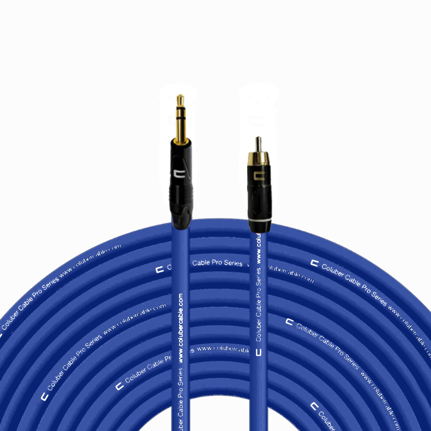 COLUBER CABLE 3.5mm TRS Male to RCA Female Audio Cable - 150ft Blue Professional 3-Pin Microphone Connector for Powered Speakers, Audio Interface, Mixer - Perfect for Live Performances, Studio Recording & Home Theater Systems
