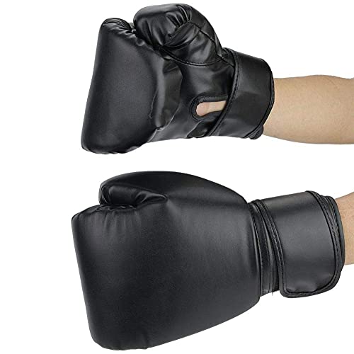 Premium PU Leather Boxing Gloves for Men & Women - Training Punching Mitts for MMA, Kickboxing & Fitness Workouts (Black) - Ideal for Home Gym, Boxing Classes & Martial Arts Training