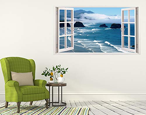 3D Removable Vinyl Wall Stickers - Tropical Beach Wall Art, Easy Peel & Stick Wallpaper (60x85cm) for Living Room, Bedroom, Nursery & Office Decor