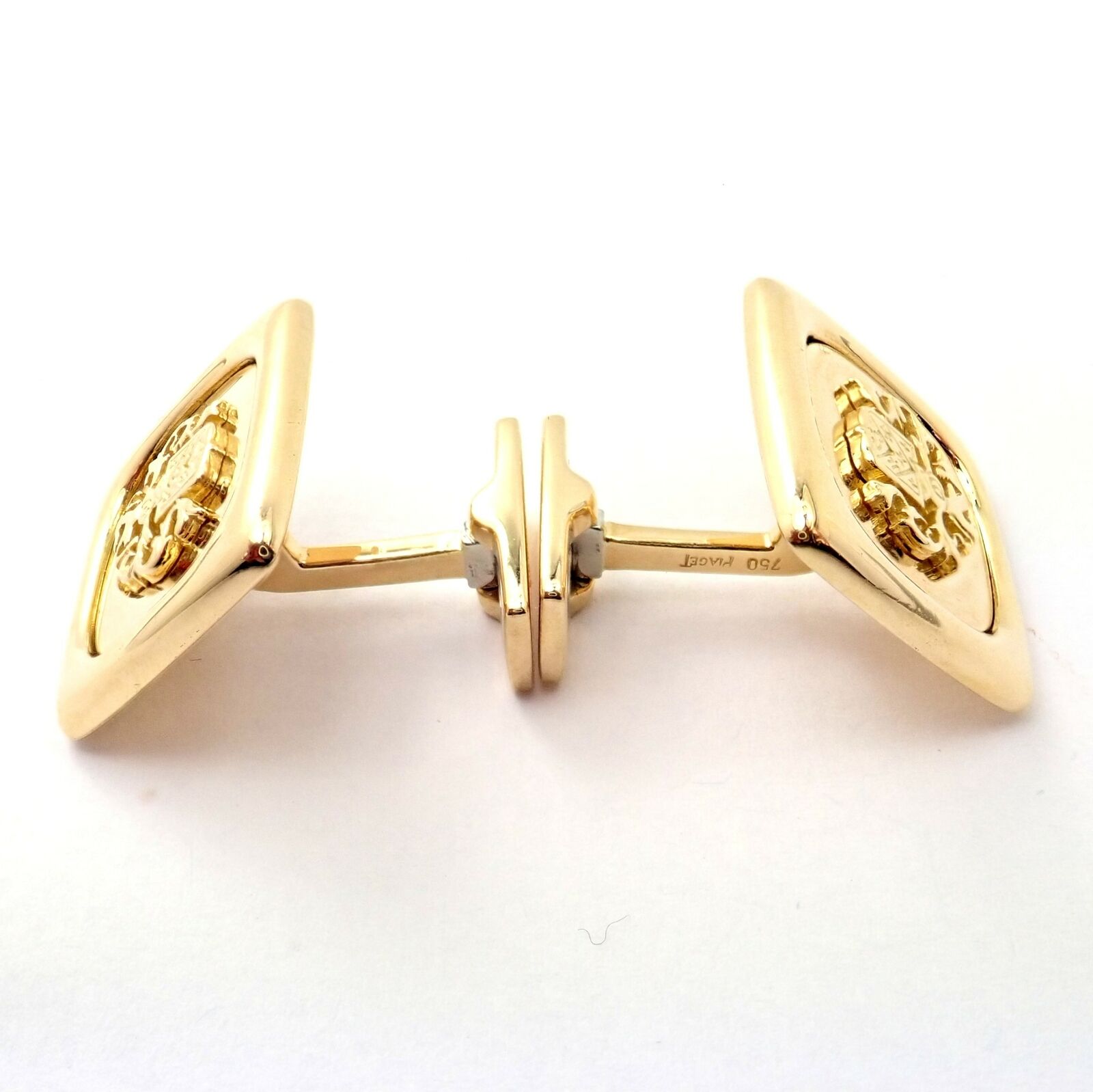Authentic Piaget 18k Yellow Gold Coat of Arms Cufflinks for Men - Luxury Dress Accessories for Weddings, Business Meetings & Formal Events
