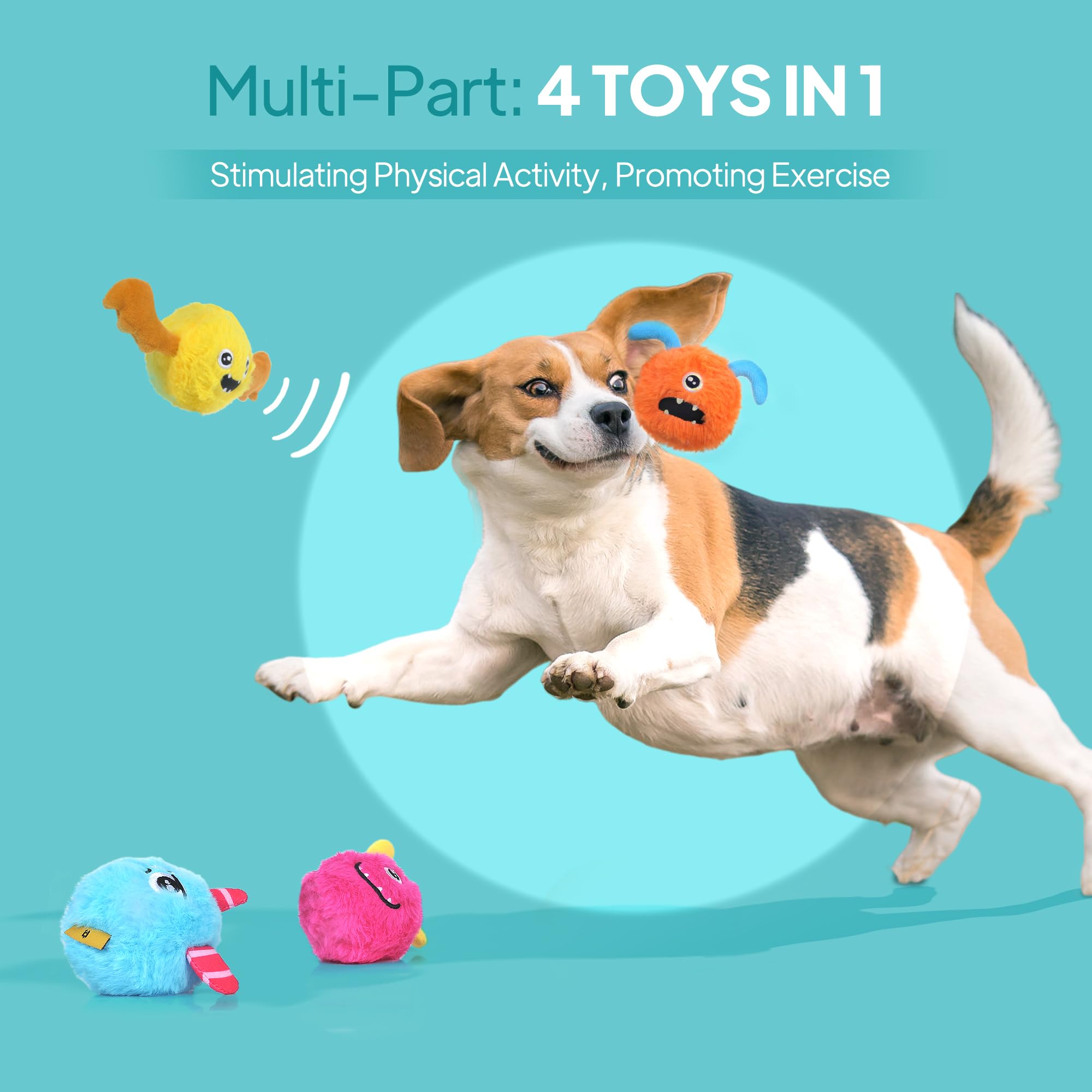 TwoEar Durable Interactive Squeaky Dog Toys for Aggressive Chewers - 4 Pack with Inside Squeaky Balls for Small & Medium Dogs - Perfect for Fetching, Throwing & Playtime Indoors or Outdoors