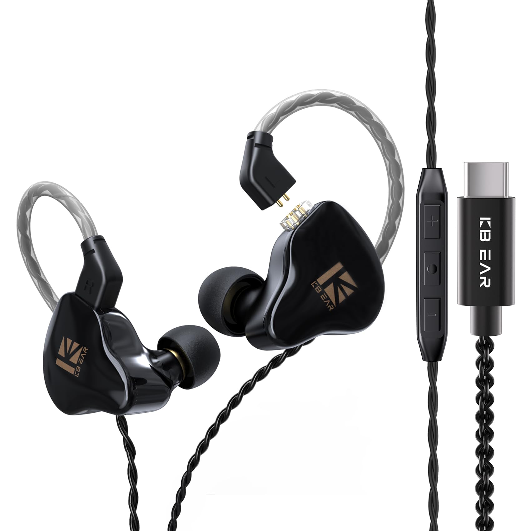 KBEAR KS1 HiFi Wired In-Ear Headphones with Type-C & Detachable 2-Pin Cable - Noise Isolating Earbuds for Music, Gaming & Calls (Black, with Mic) | Perfect for Commuting, Workouts & Studio Monitoring