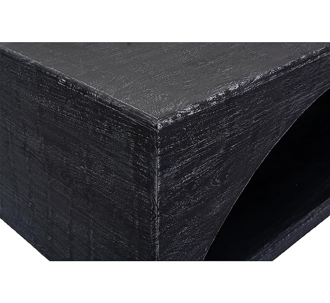 **Solid Wood Coffee Table with Storage - Corsica Arched Center Table in Aged Black Finish | Perfect for Living Room, Lounge & Home Decor**
