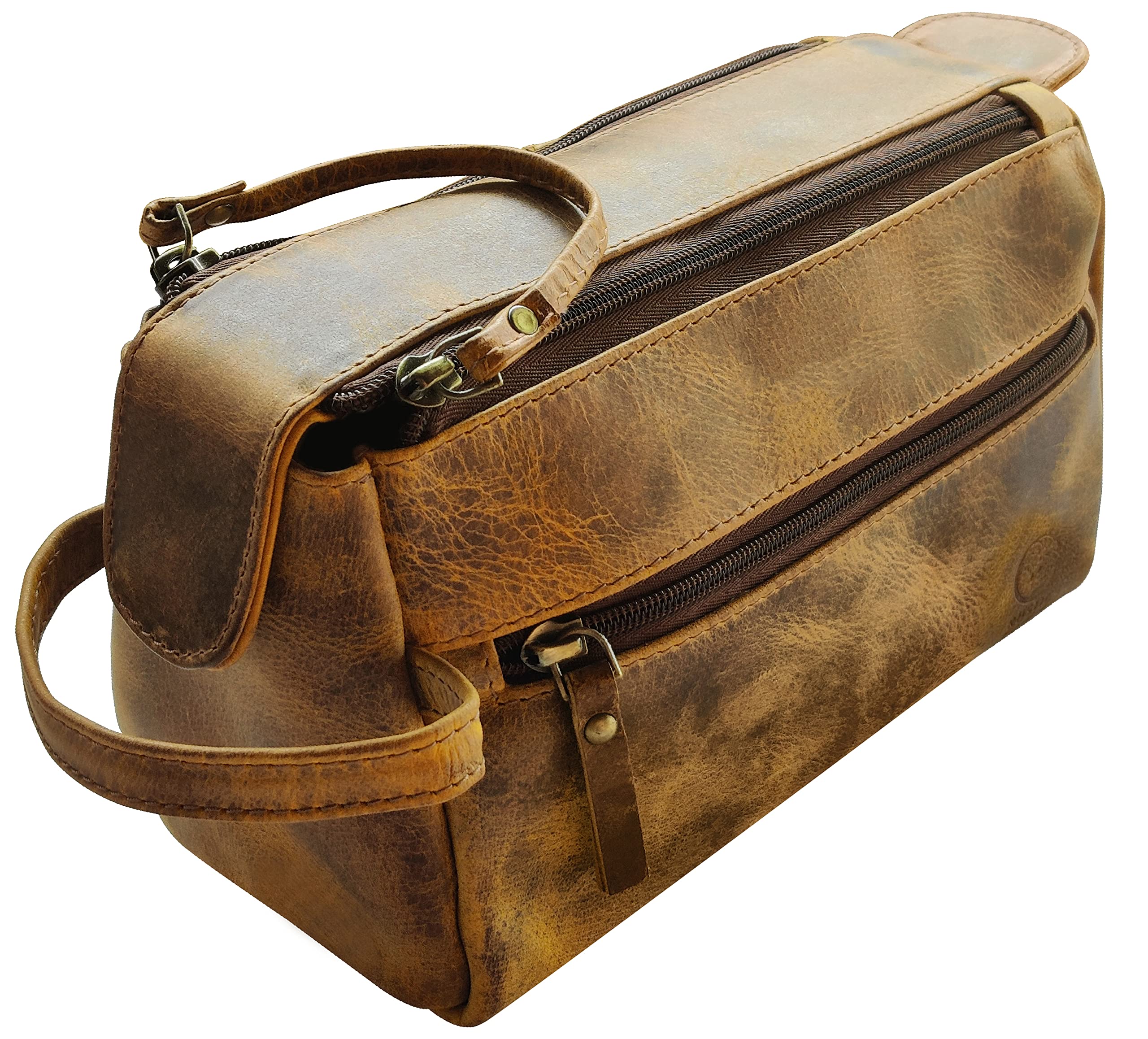 Rustic Town Buffalo Leather Toiletry Bag - Vintage Travel Shaving & Dopp Kit for Men & Women - Waterproof Spacious Cosmetic Organizer - Perfect for Travel, Camping & Daily Use