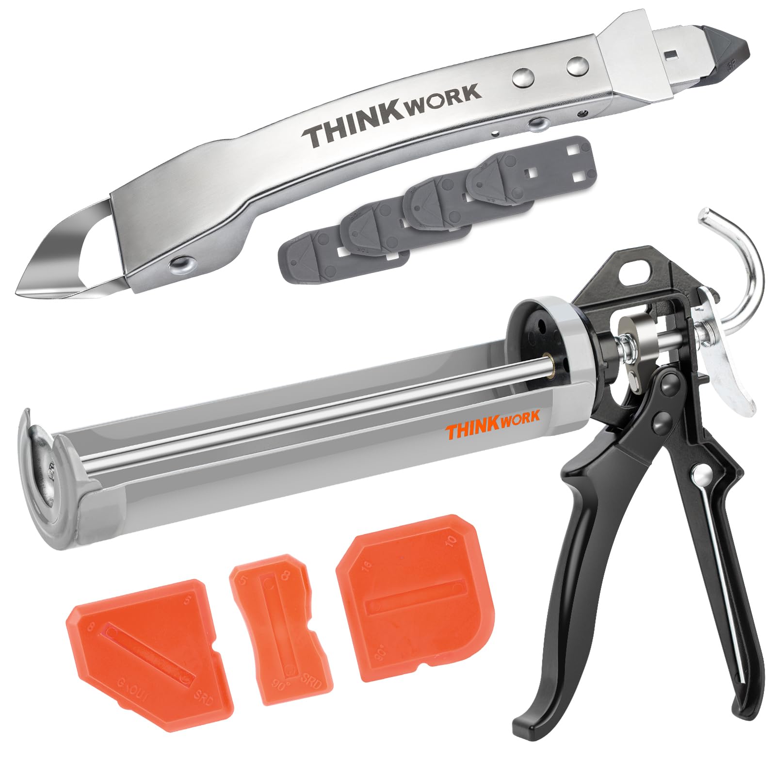 THINKWORK Silicone Caulking Gun Kit for Bathroom, Kitchen & Window Sealing