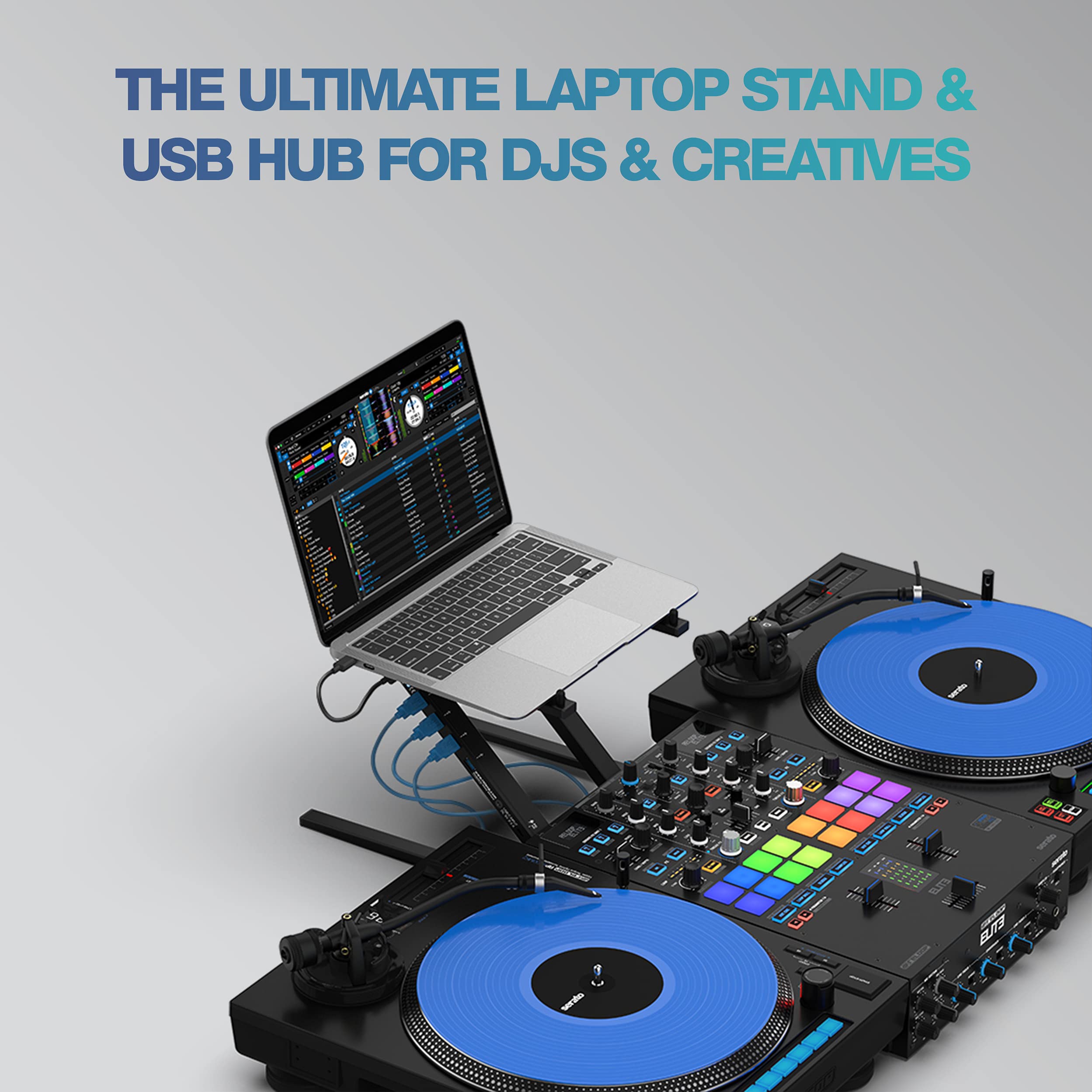 Reloop Stand Hub Advanced - Adjustable Laptop Stand with USB-C PD Charging for MacBook, iPad & More | Perfect for Home Office, Gaming & Studio Setup