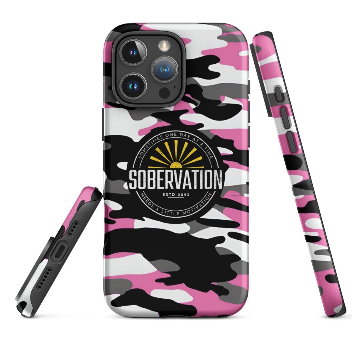 Sobervation Pink Camo Samsung Phone Case - Protective Cover for Samsung Galaxy [Model] | Durable Shockproof Design for Sober Lifestyle & Recovery Support | Perfect for Daily Use, Meetings, and Outdoor Activities