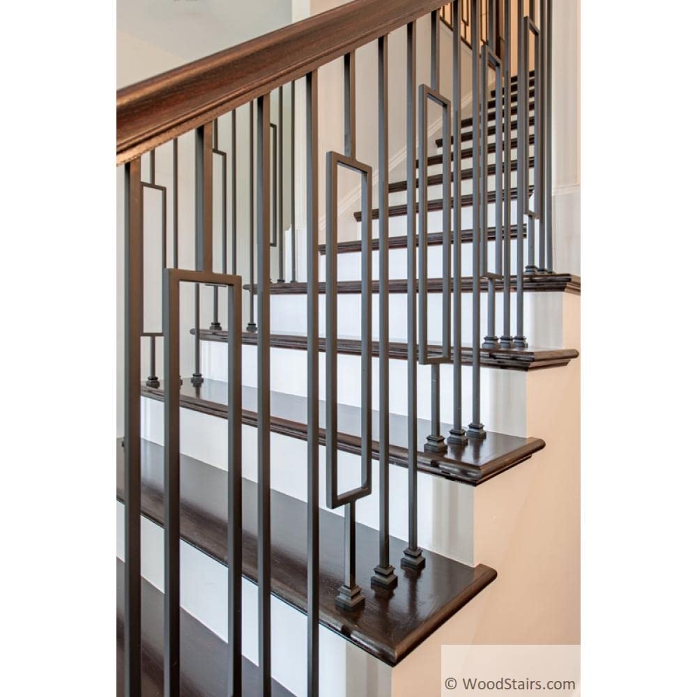 10-Pack S11 Wrought Iron Balusters - 1/2-inch Hollow Rectangle Metal Spindles in Satin Black for Deck & Stair Railing | Durable Decorative Iron Balusters for Porch, Patio, and Outdoor Staircase Safety