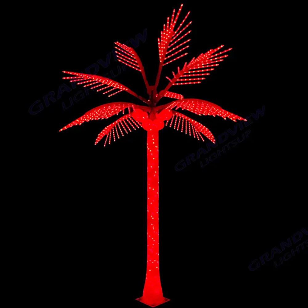 12' Tall LED Red Palm Tree Light - Outdoor/Indoor Decoration for Party, Garden, Poolside, and Tropical Themed Events