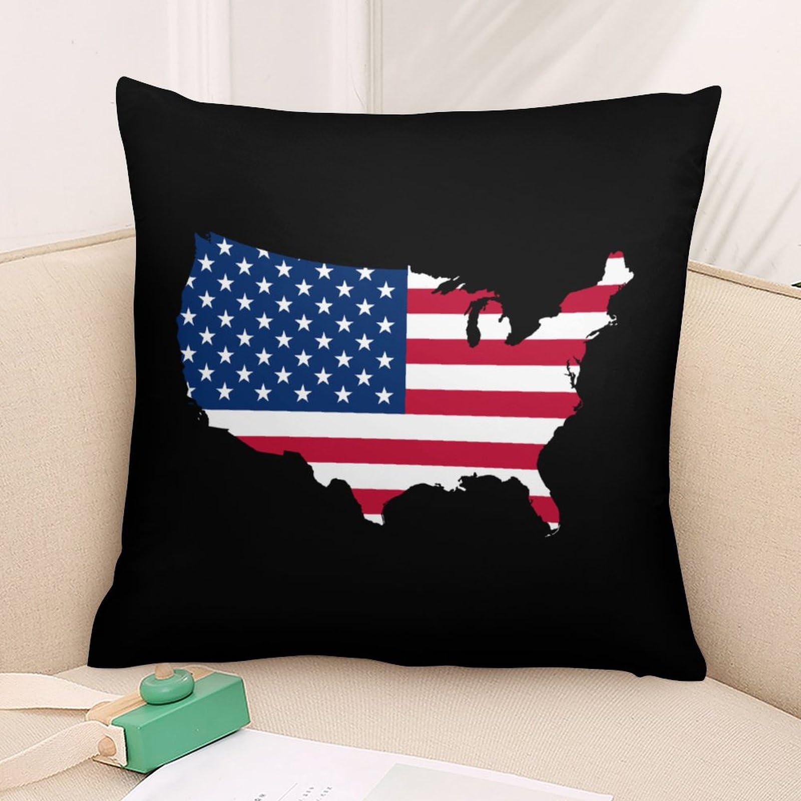 American Flag Map Polyester Pillow Cases - Soft & Smooth 17x17 Inch Cushion Covers for Sofa, Bed, Couch - Perfect for Patriotic Home Decor, Living Room & Bedroom Accessories