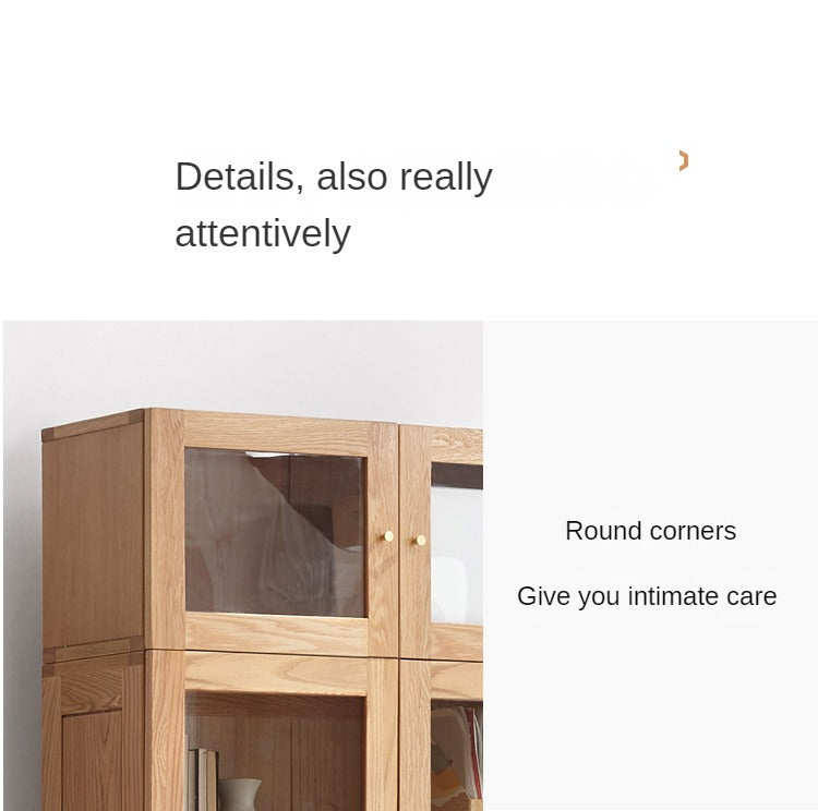 Solid Oak Wood Cabinet with Bookcase - Stylish Storage for Home Office, Living Room & Bedroom