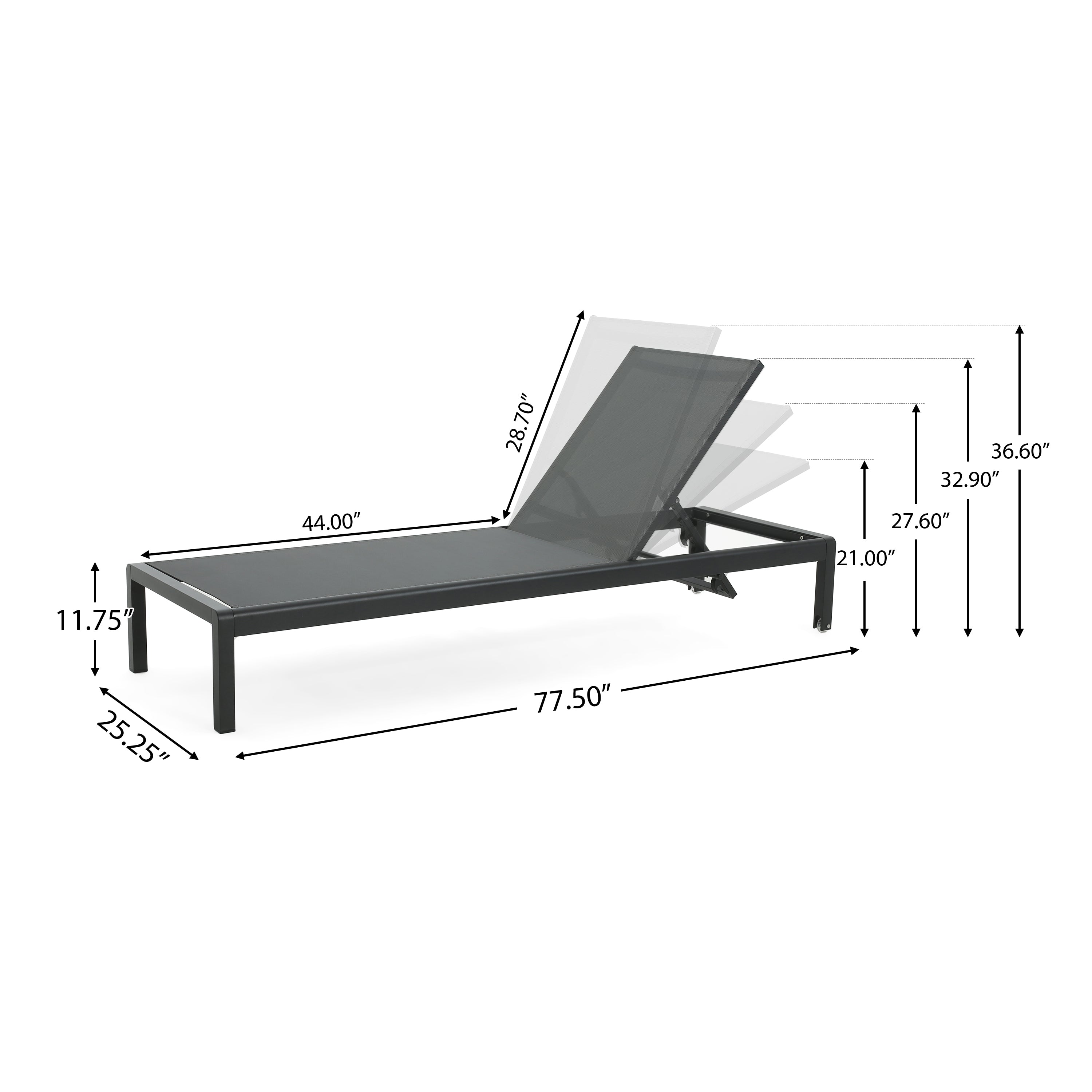Cape Coral KD Chaise Lounge Set of 2 - Black Modern Patio Furniture for Outdoor Relaxation | Perfect for Poolside, Backyard, and Garden Lounging