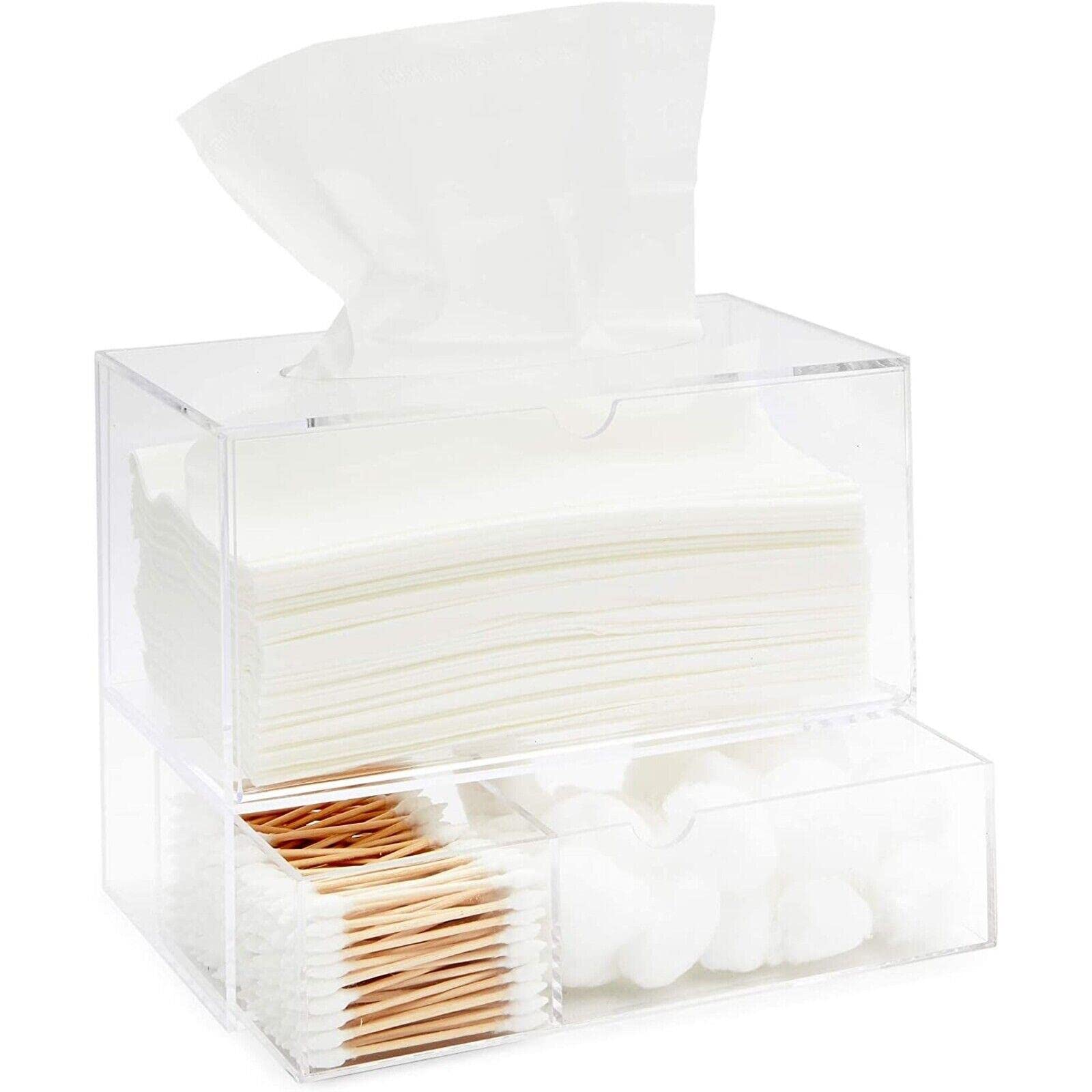 Clear Acrylic Tissue Box Holder with Pull-Out Drawer - 9.3 x 7 x 5 Inch Bathroom & Bedroom Organizer - Modern Home Decor for Tissue Dispenser Storage (Perfect for Vanity, Nightstand, or Office Desk)