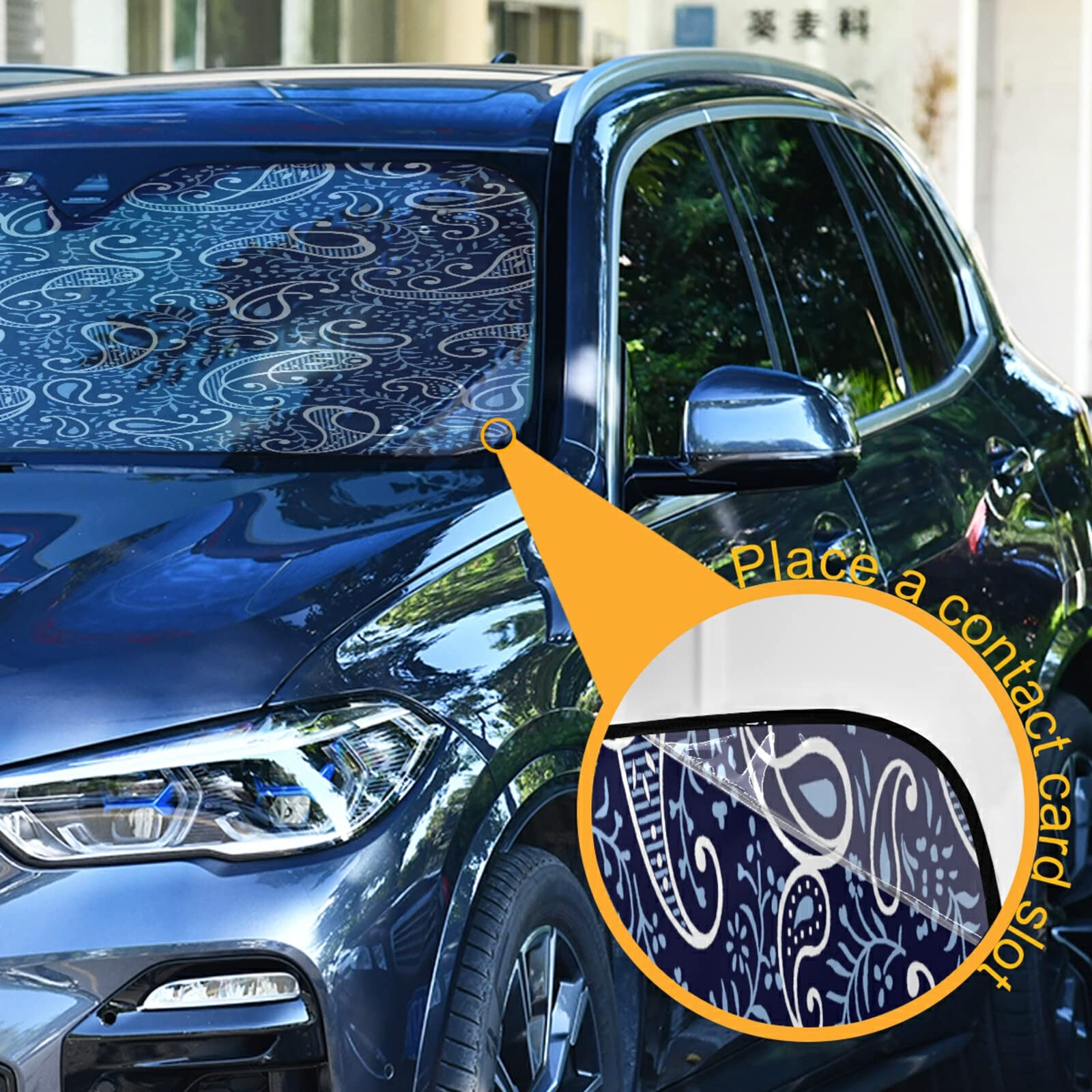 Foldable Car Windshield Sun Shade - Traditional Paisley Design Sun Visor for Sedan & Hatchback | UV Protection & Heat Shield for Parking | Perfect for Summer & Road Trips