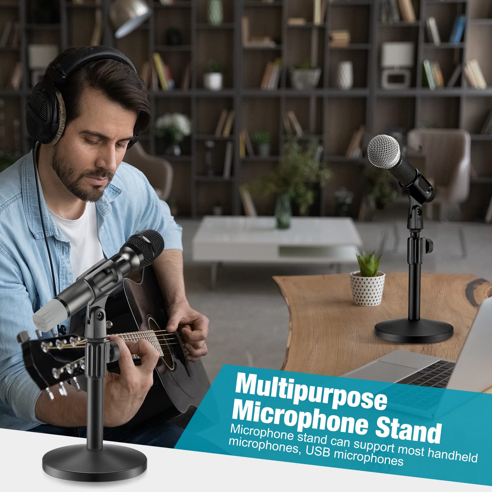 Hoteam 4 Pack Adjustable Desktop Microphone Stand with 5/8