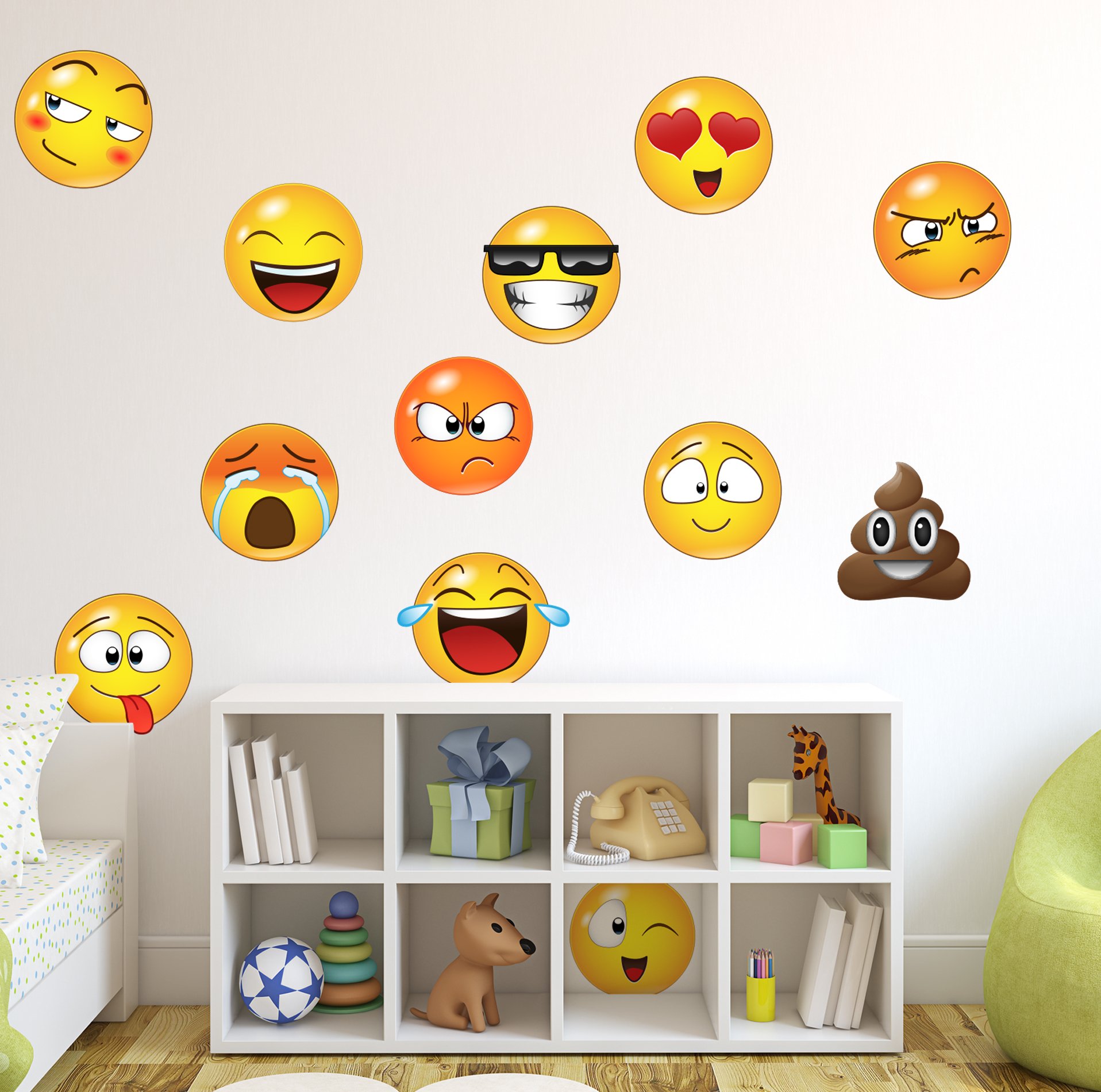 Emoticon Smiling Faces Wall Decal Stickers - 20 Inch Peel and Stick Vinyl Art for Home, Office & Nursery Decor - Fun Room Decoration for Kids Bedroom, Classroom or Party