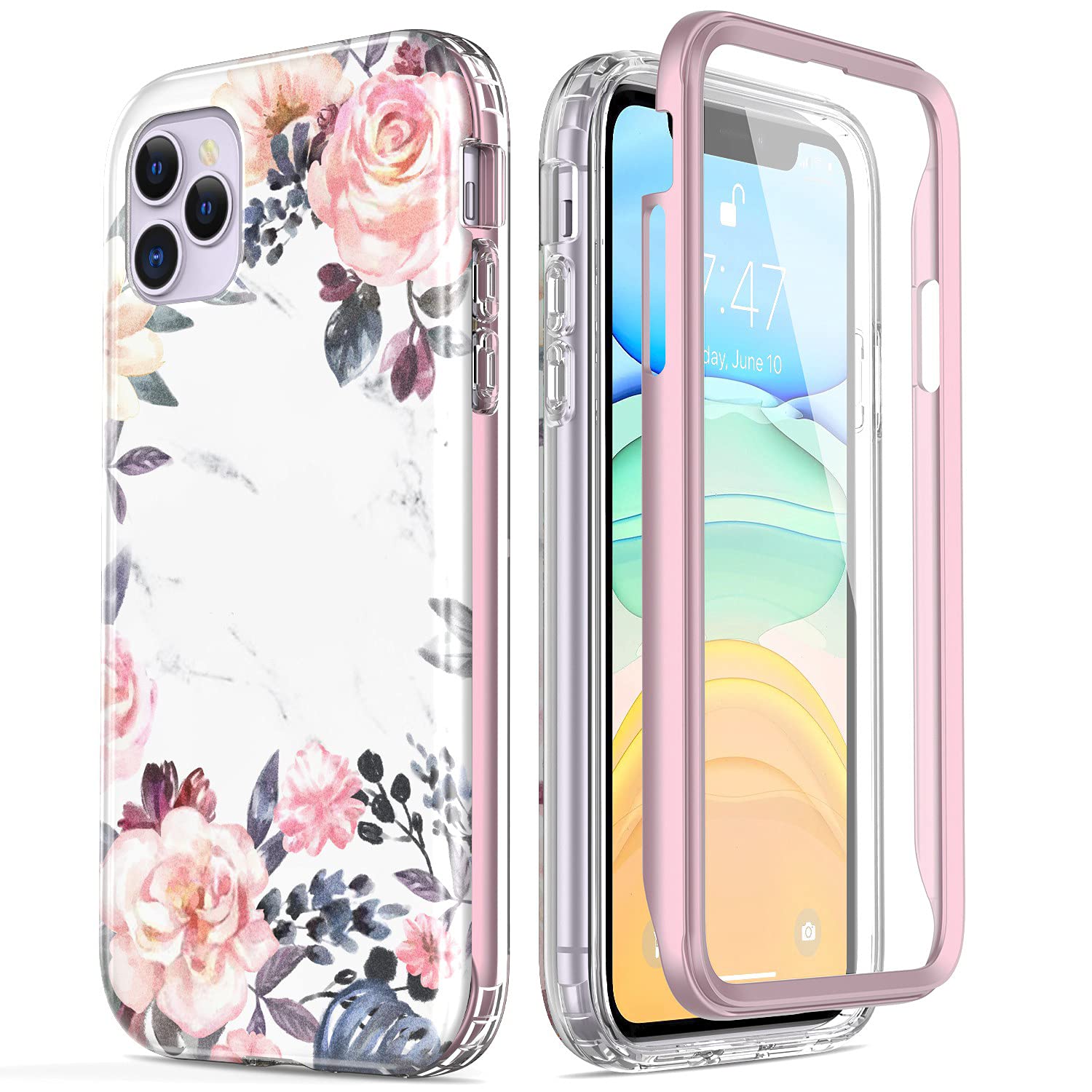 Esdot iPhone 11 Pro Max Case with Built-in Screen Protector - Fashion Floral Design for Women & Girls | Shockproof Protective Phone Cover for Apple iPhone 11 Pro Max 6.5