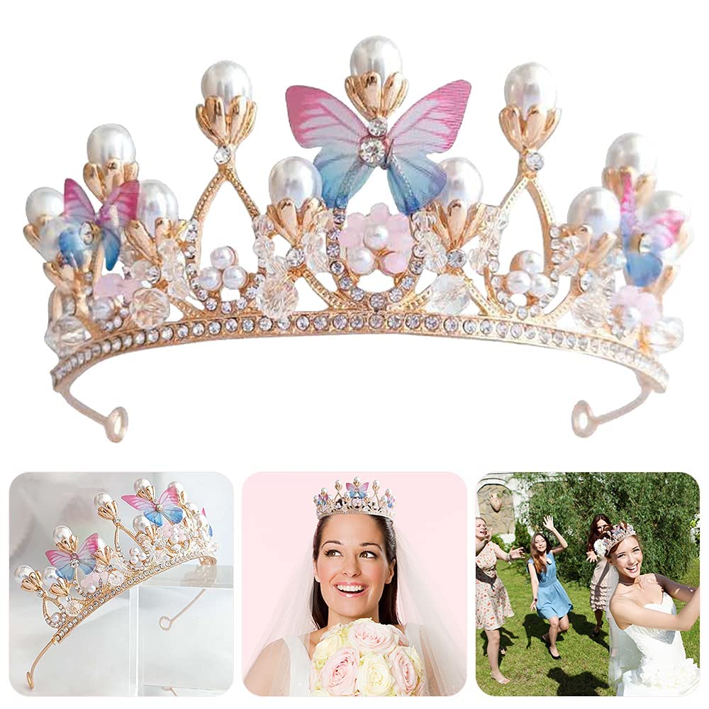 APKEY Princess Headband with Pearl & Butterfly Design - Vintage Rhinestone Crown for Wedding, Bridal, Prom, Pageant, Girls' Costume & Special Occasions