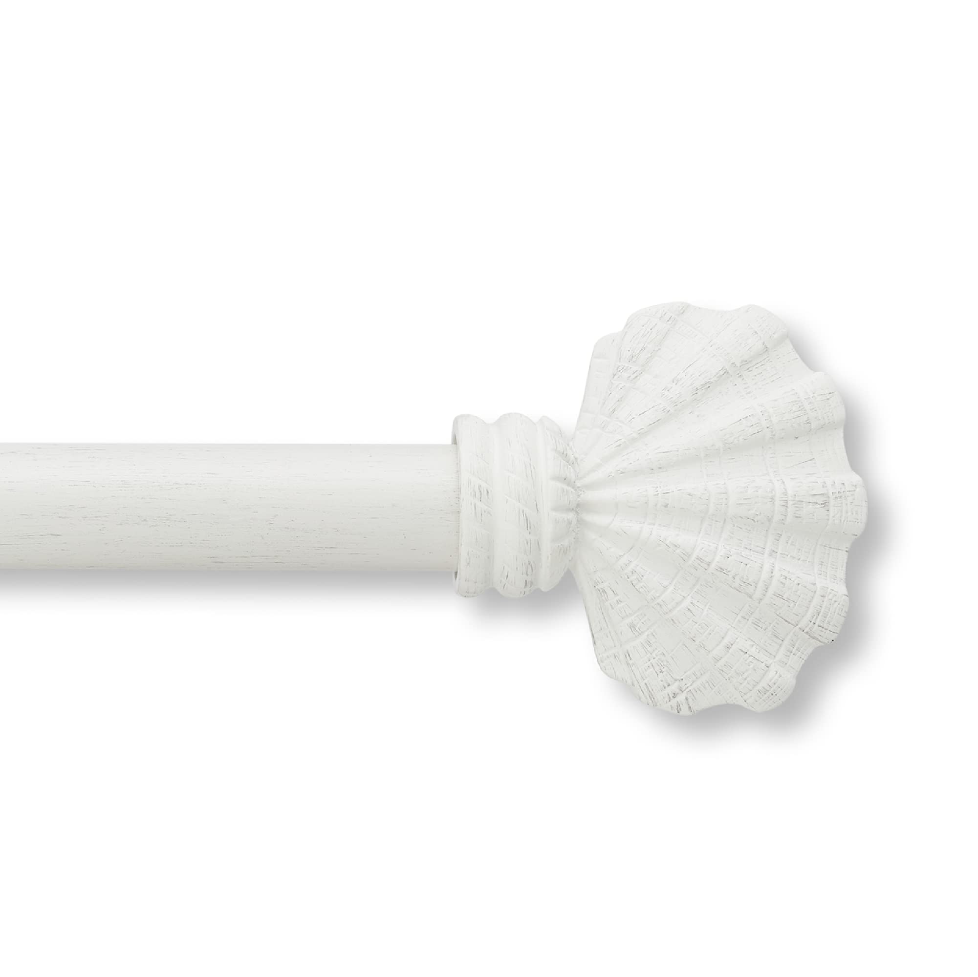 Adjustable Weathered White Steel Curtain Rod Set with Coastal Shell Finials - 1 1/8