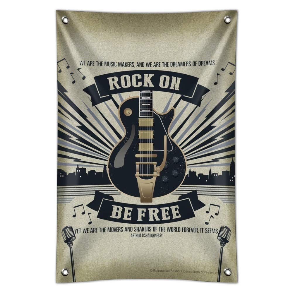 Rock On Be Free Guitar Wall Art Sign - Vintage Music Decor for Home, Office & Business - Perfect for Music Lovers & Rock Fans