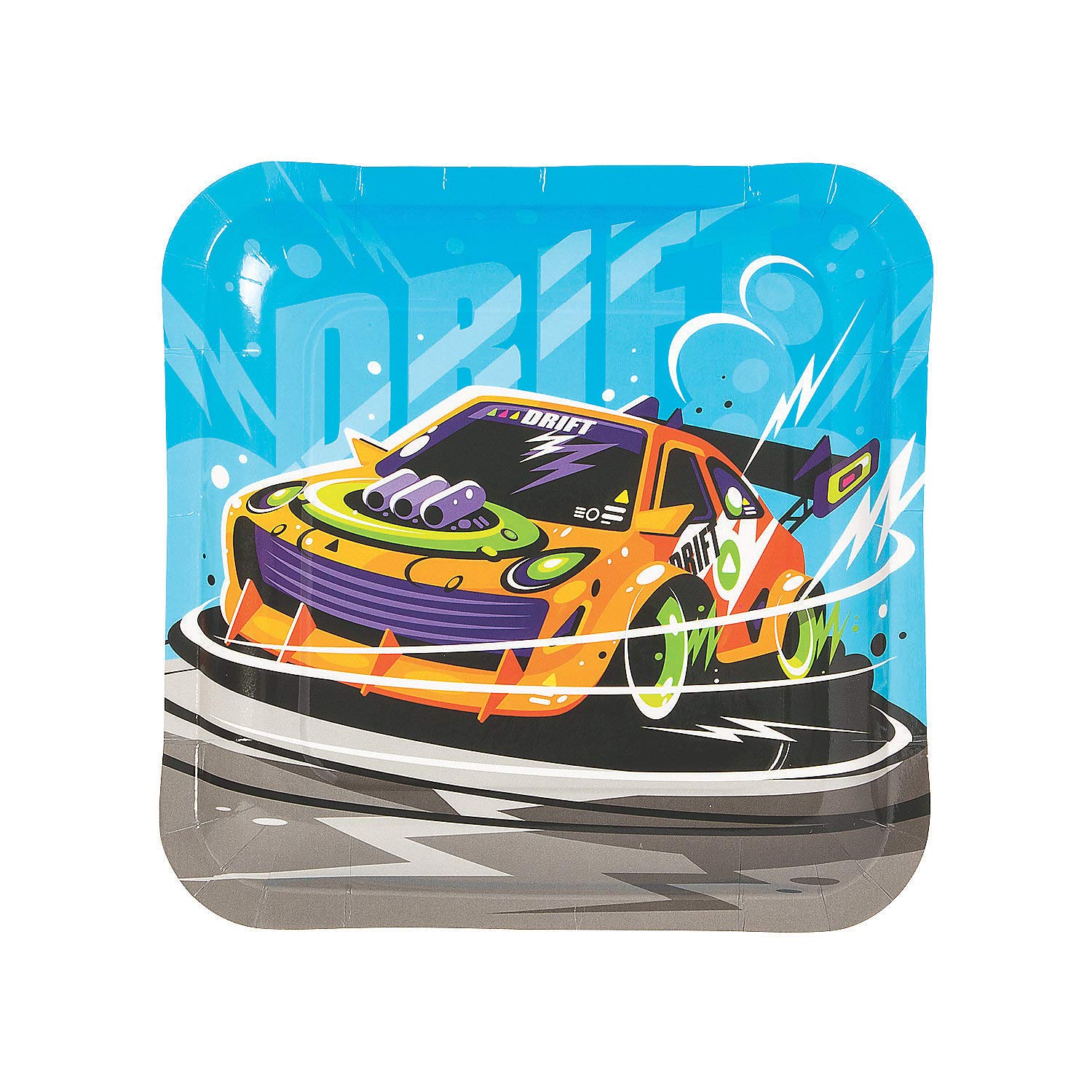 Fun Express Orange Race Car Themed Disposable Square Paper Plates - 8-Piece Set for Boys Birthday Party Decorations & Dessert Serving | Perfect for Race Car Themed Parties, Kids Birthday Celebrations & Truck Lover Events