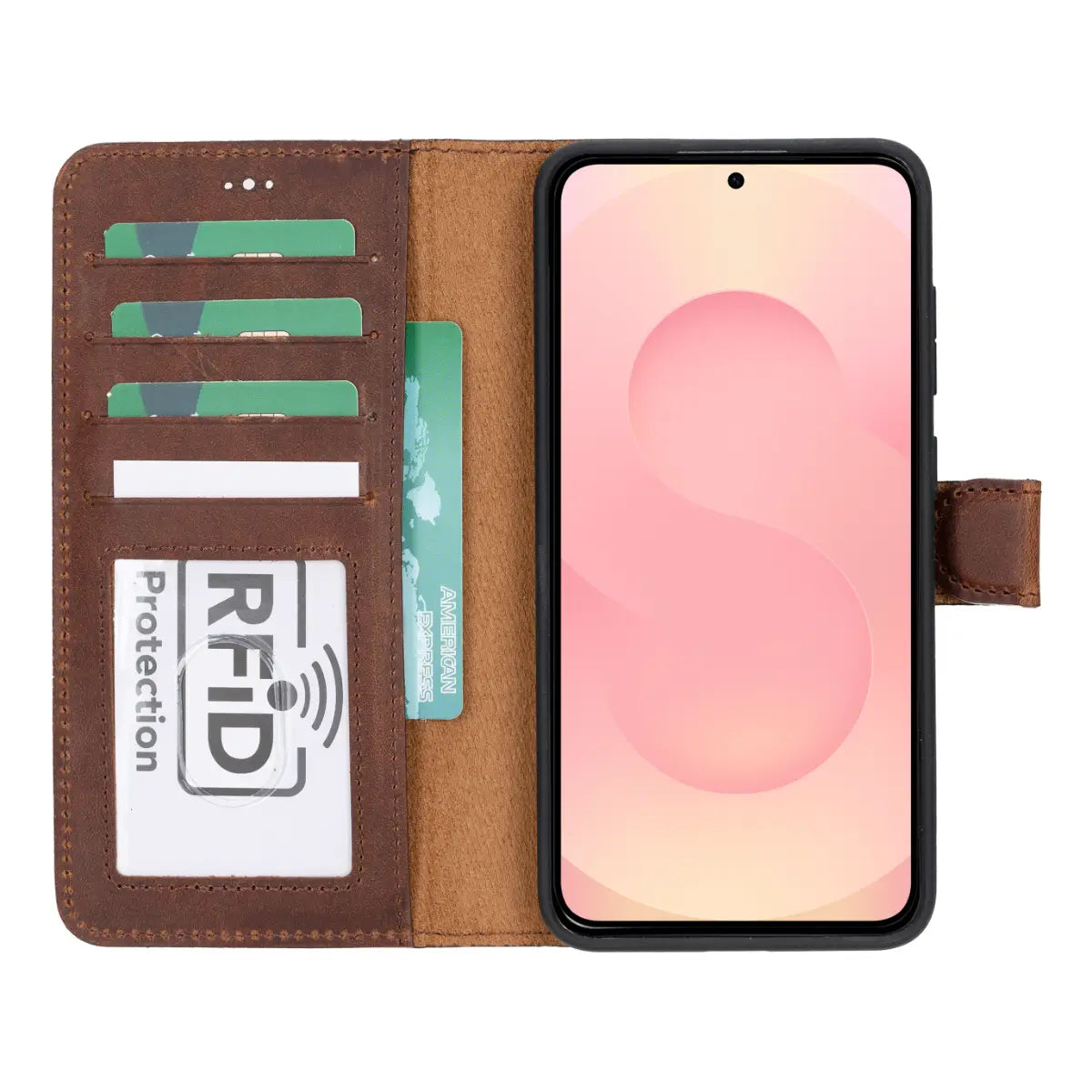 Premium Distressed Brown Magnetic Leather Wallet Case for Samsung Galaxy S25 - Slim Protective Cover with Card Slots & Strong Magnetic Closure (Perfect for Daily Use, Travel & Business)