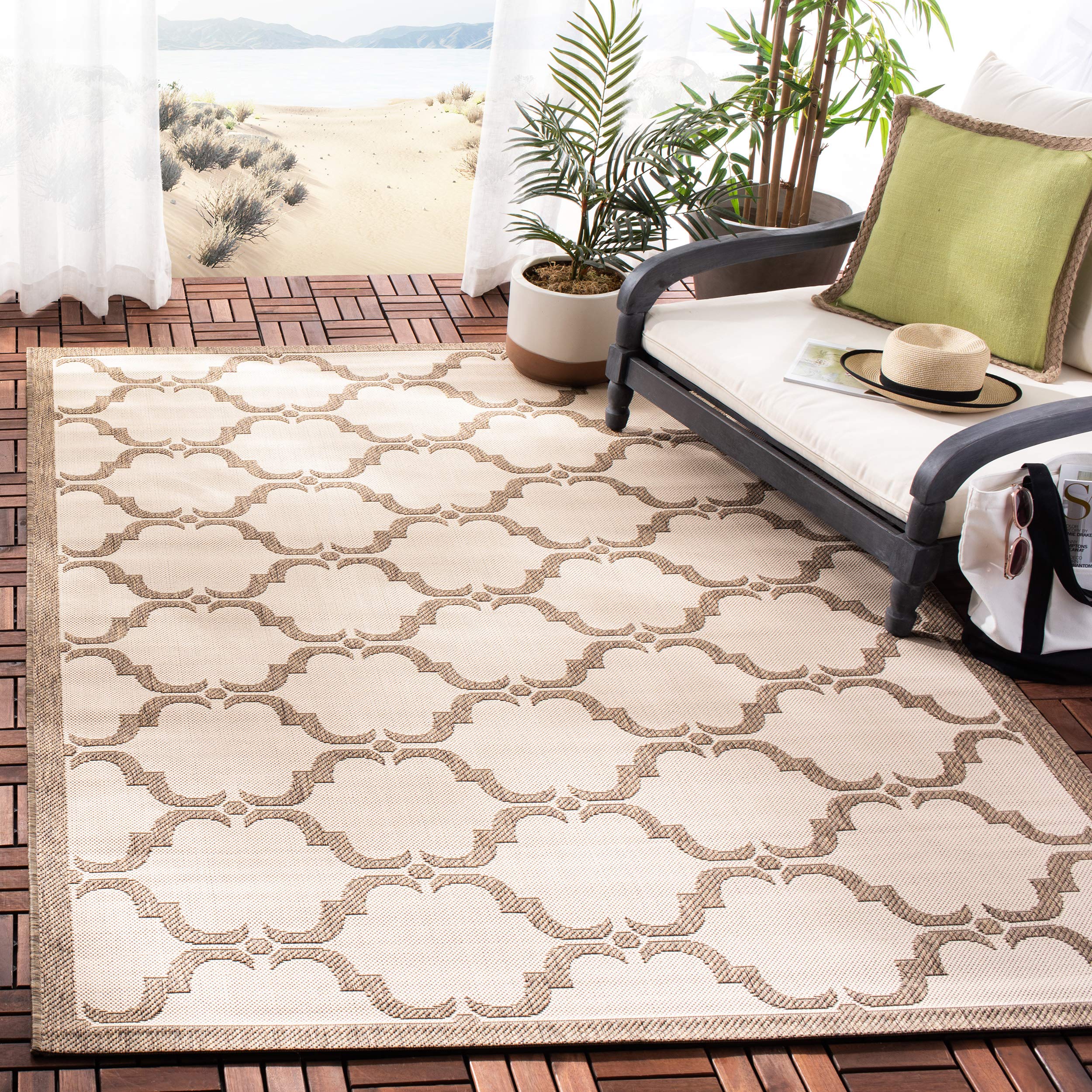 SAFAVIEH Courtyard Collection 8' x 11' Beige & Brown Trellis Design Indoor Outdoor Area Rug - Non-Shedding, Washable, Easy Care - Perfect for Patio, Backyard, Mudroom, Living Room & Bedroom (CY6009-232)