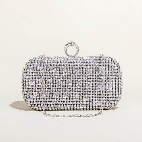 Diamond Encrusted Small Square Handbag with Chain - Elegant Evening Clutch for Dinner Parties & Special Occasions