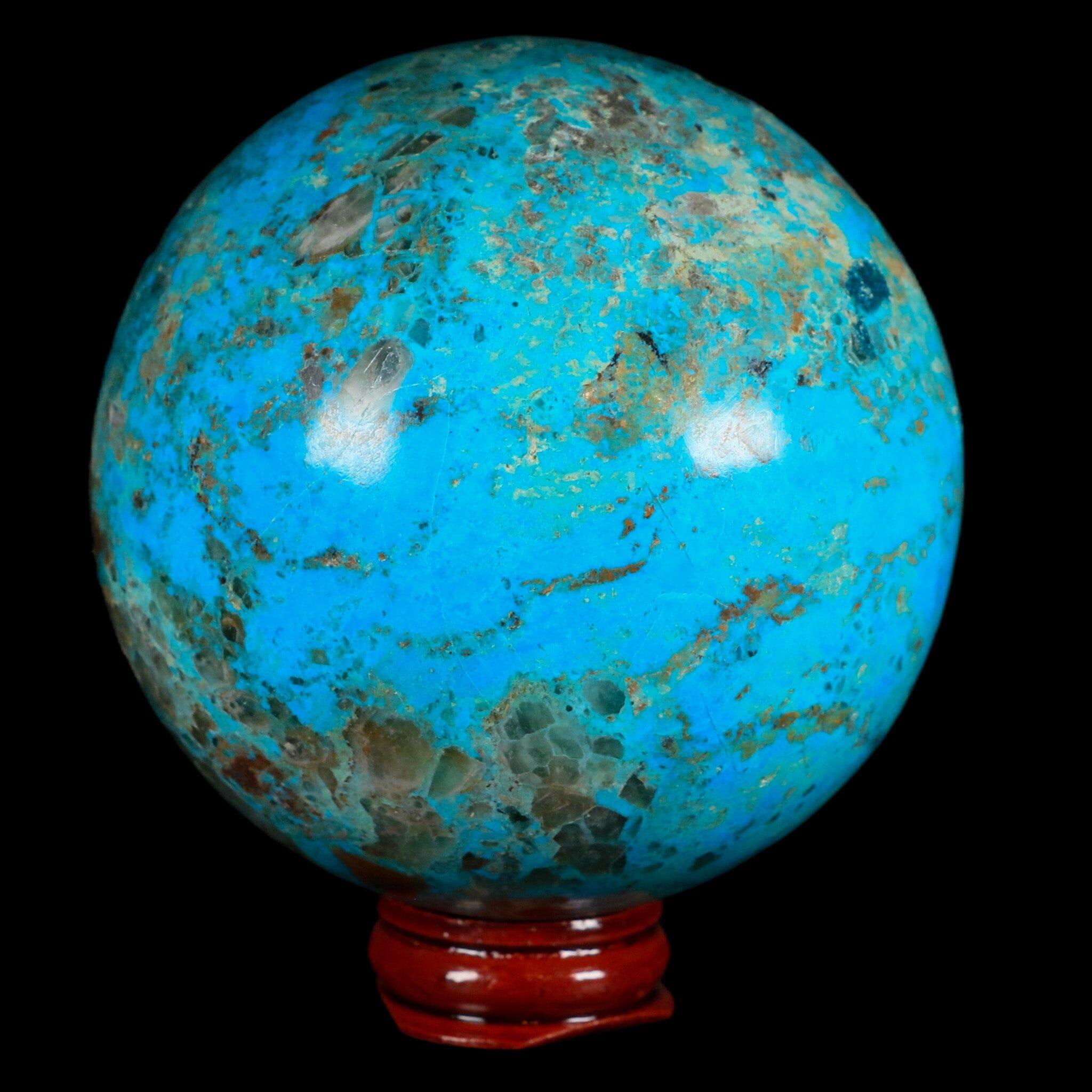 XL 81mm Chrysocolla Polished Sphere - Teal & Blue Gemstone from Peru with Free Display Stand | Healing Crystal for Meditation, Home Decor & Energy Work