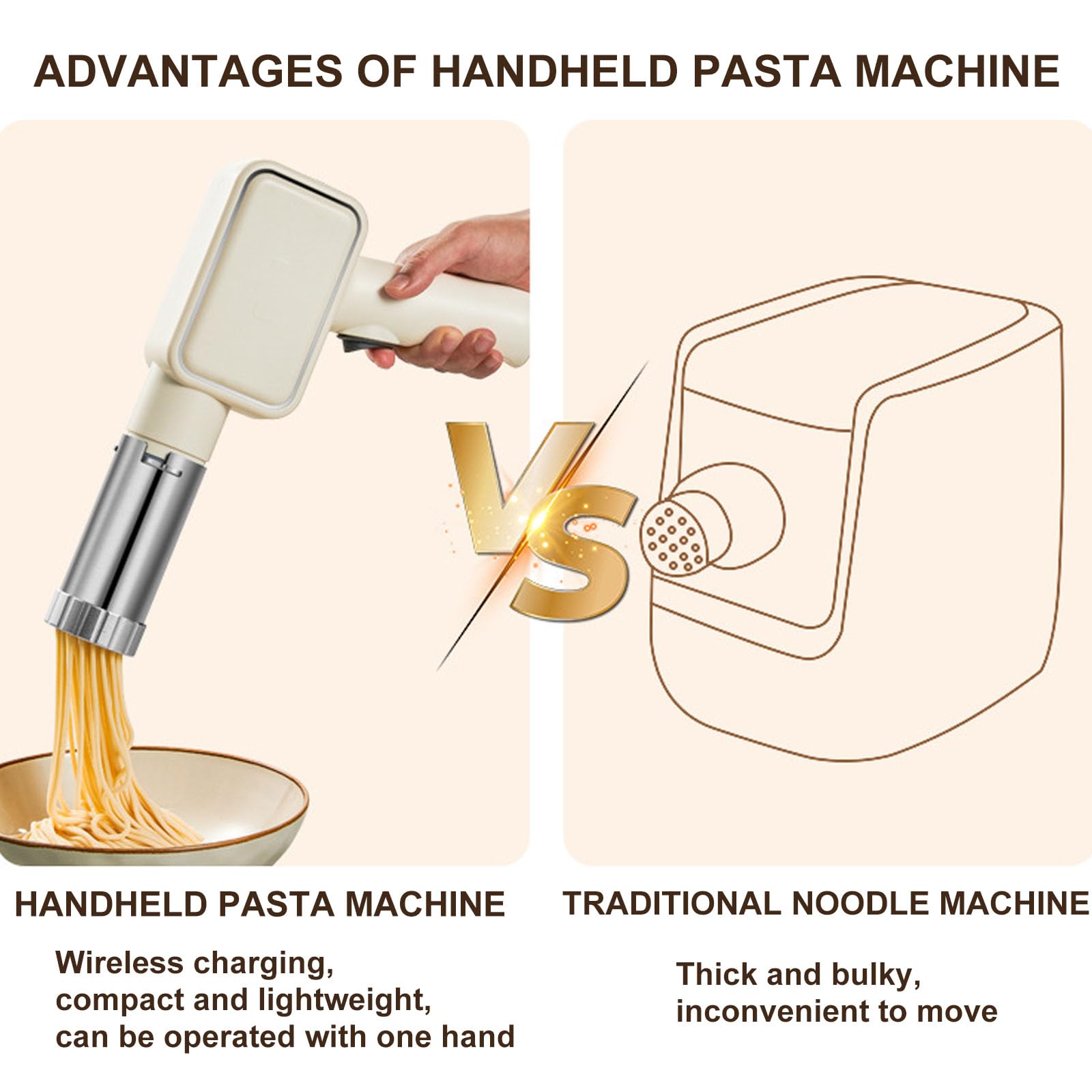 Portable Electric Pasta Maker Machine with 5 Molds - Handheld Automatic Pasta Gun for Homemade Noodles, Ramen & Pasta | Cordless Kitchen Appliance for Easy Pasta Making at Home | Perfect for Italian Cuisine, Family Dinners & Quick Meals