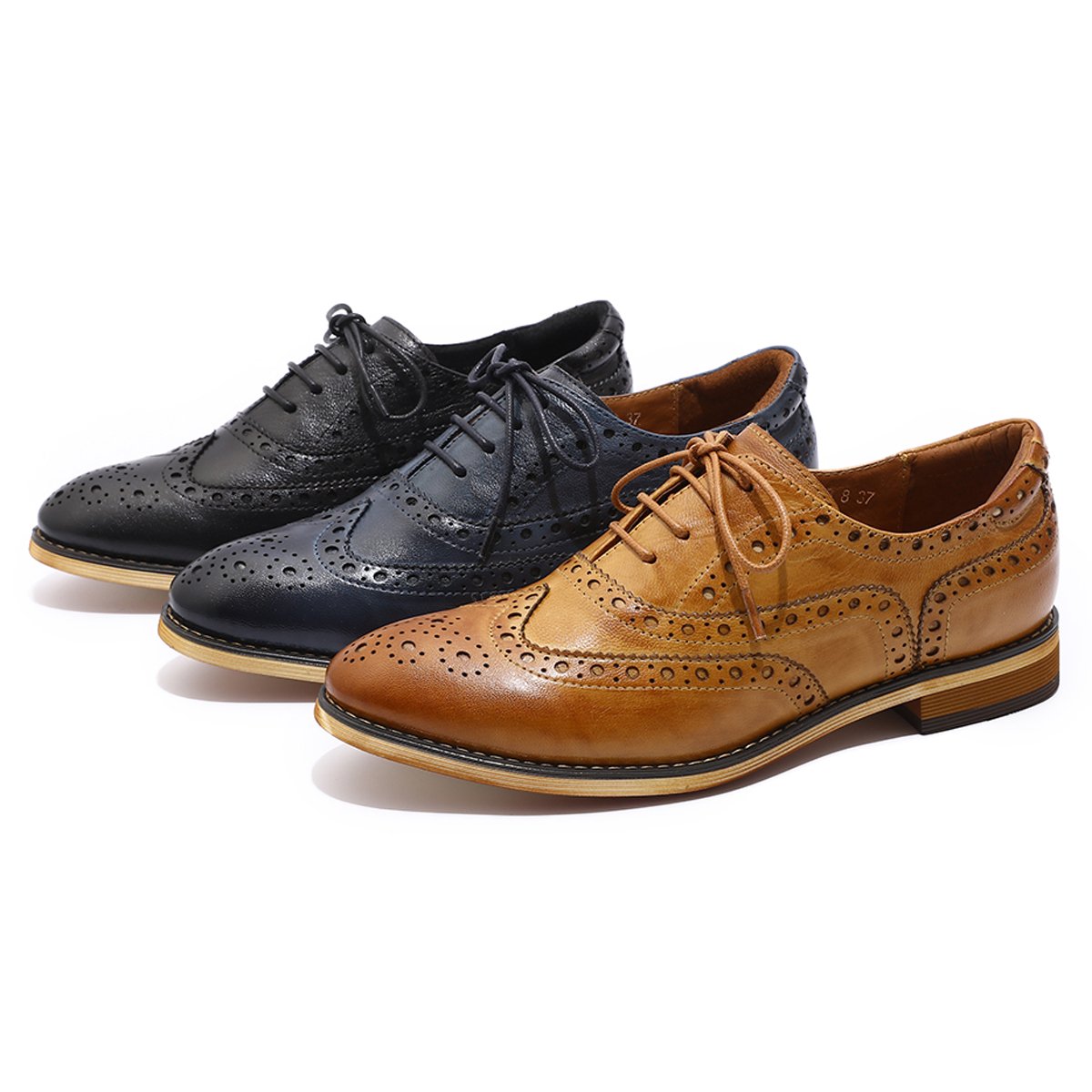 **Women's Leather Wingtip Oxford Shoes – Perforated Brogue Lace-Up Design for Comfort & Style | Perfect for Office, Casual Wear & Special Occasions**