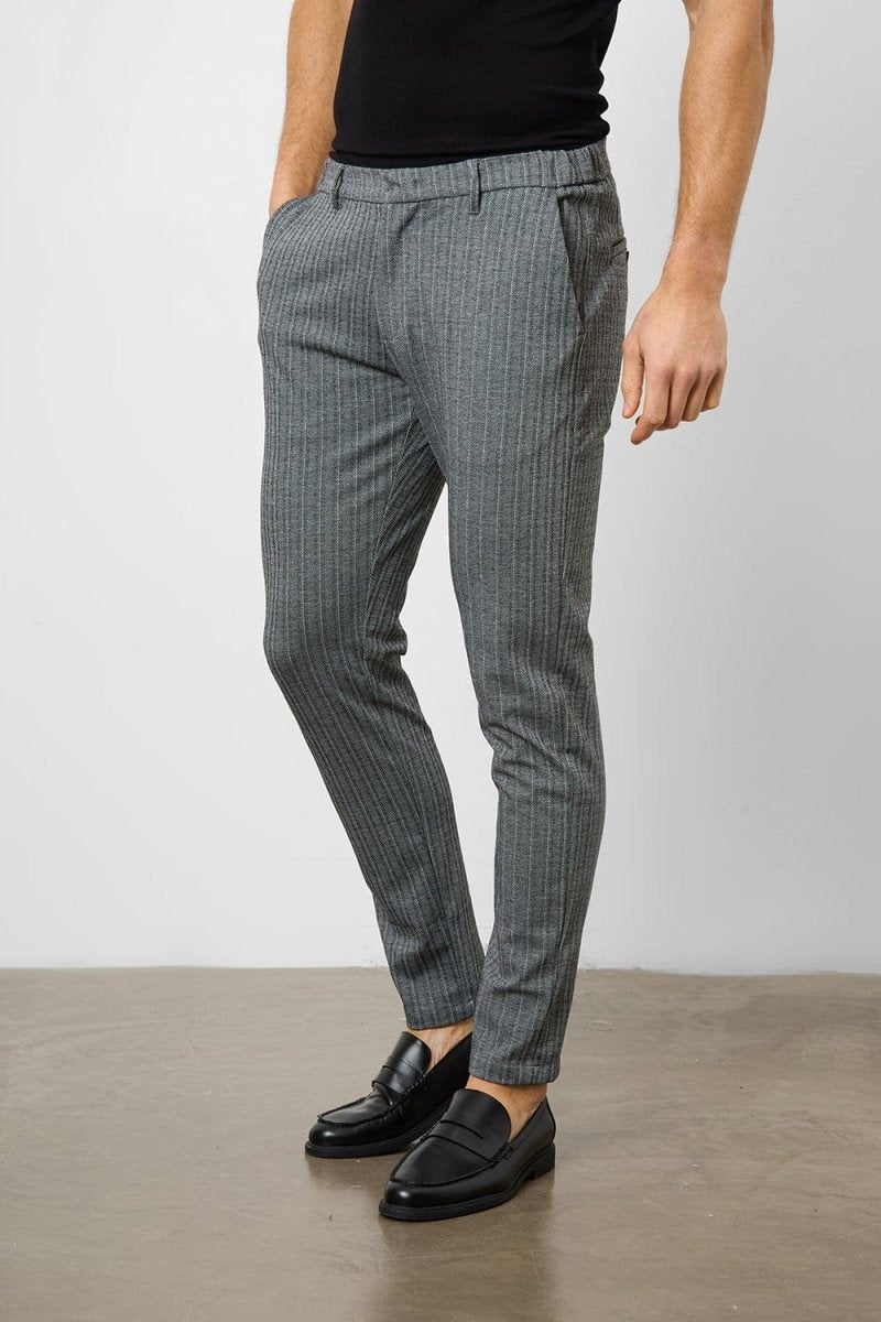 Stylish Herringbone Stripe Pants for Women - Dark Grey Slim Fit Trousers | Office Wear, Business Casual & Fall Fashion Outfits