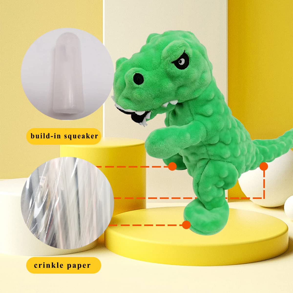 Durable Squeaky Dinosaur Plush Dog Toy with Crinkle Paper - Chew-Proof Stuffed Animal for Small, Medium & Large Dogs - Perfect for Playtime, Training & Teething Relief
