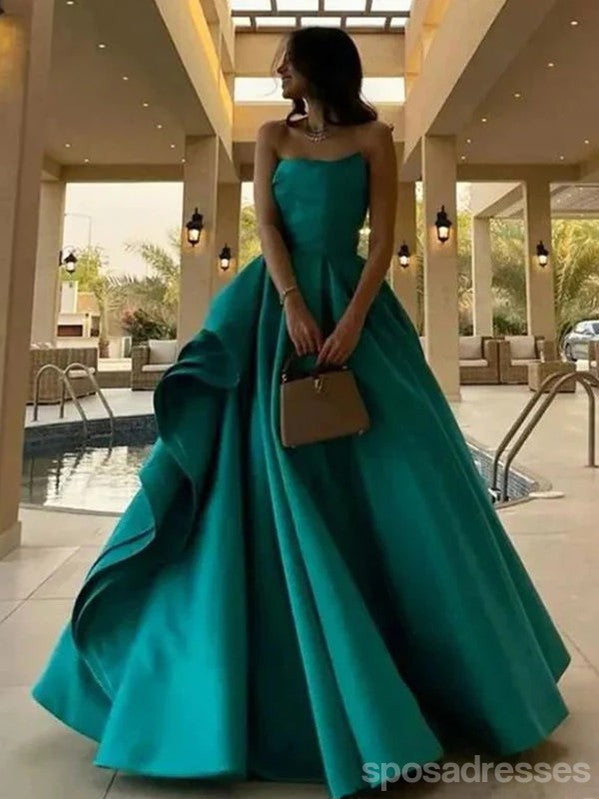 Elegant Green A-Line Strapless Maxi Prom Dress for Women | Long Formal Evening Gown | Perfect for Parties, Weddings & Special Occasions