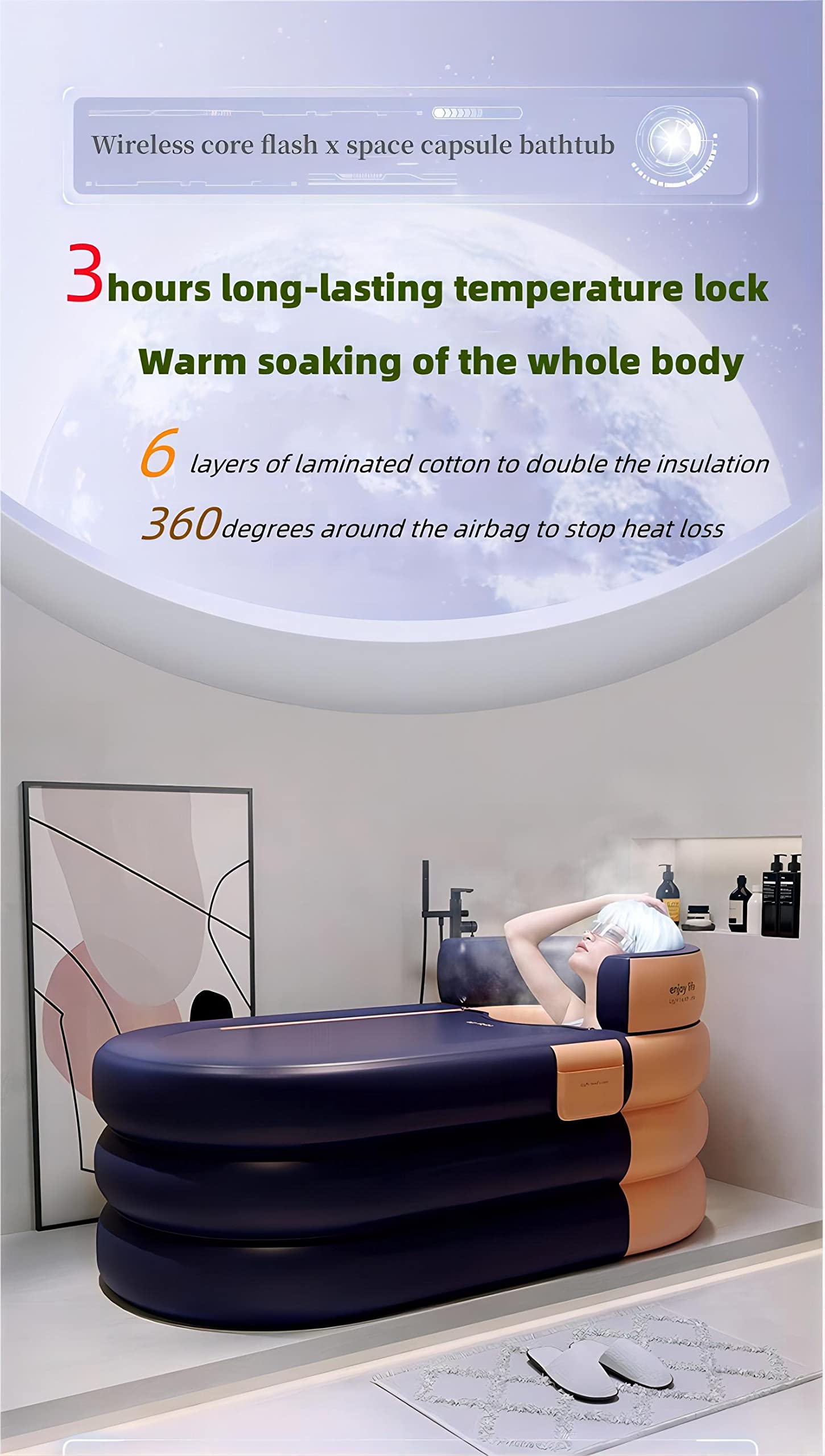 Inflatable Adult Bathtub with Electric Air Pump - Portable Spa for Hot & Cold Water Therapy - Perfect for Relaxation, Hydrotherapy & Muscle Recovery at Home (Grapefruit Tangerine Color)