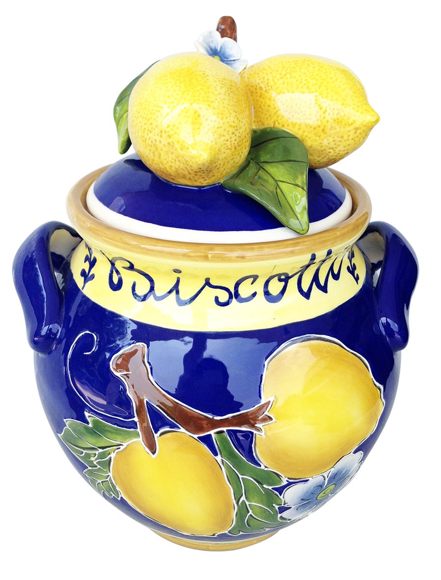 Blue Sky Ceramic Lemon Cookie Jar - Airtight Storage for Cookies, Snacks & Kitchen Pantry - Vintage Farmhouse Decor for Home & Kitchen