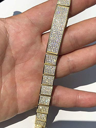 HarlemBling 925 Sterling Silver 14k Gold Plated Men's Iced Flooded Out Bracelet with Icy Micropave Cz - 11mm Wide ID Bracelet for Men - Perfect for Hip-Hop Fashion, Streetwear & Luxury Gifts