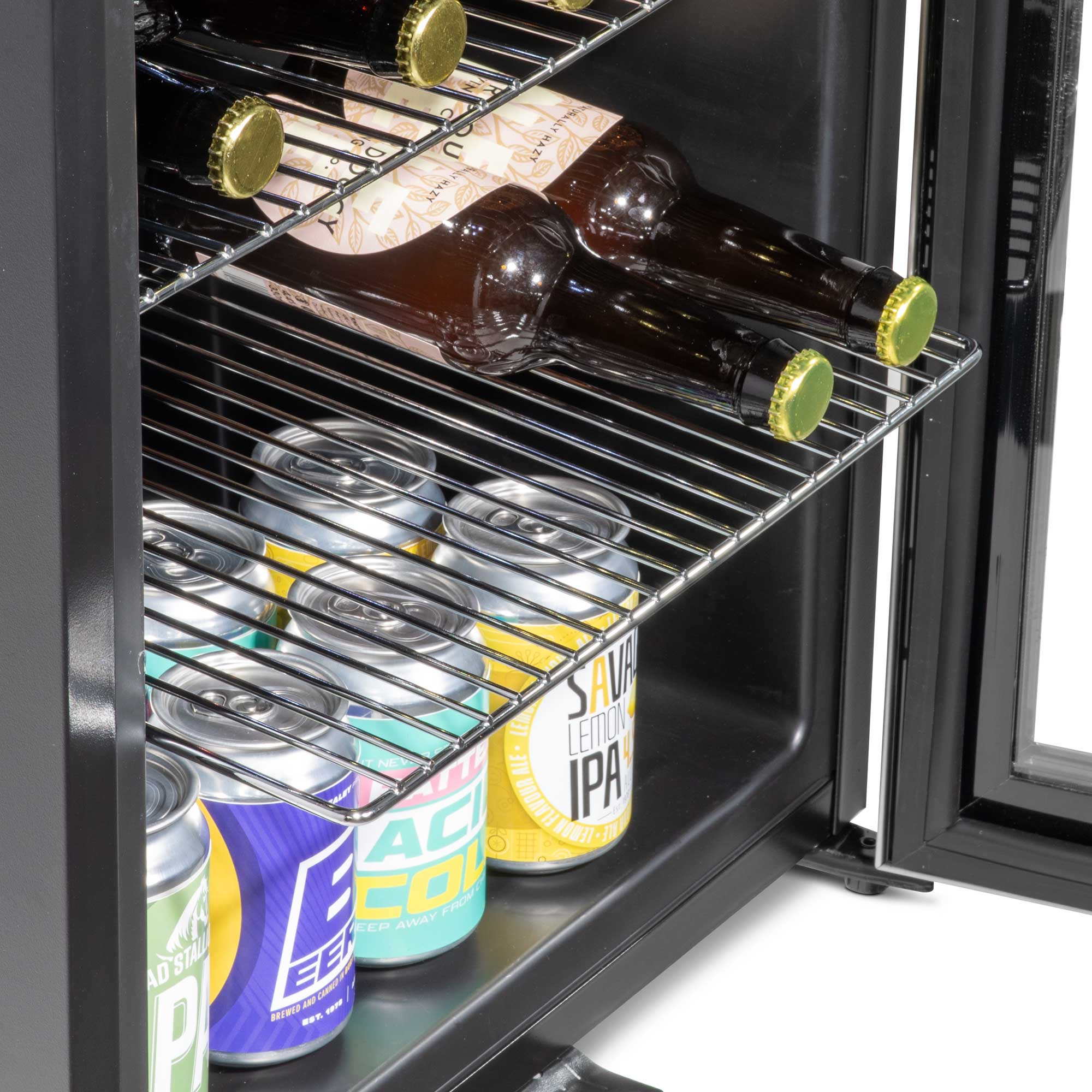 Baridi 60L Beer & Drinks Refrigerator with LED Light - Black Glass Door Mini Fridge for Home, Office, Bar & Party | Energy Efficient Beverage Cooler DH62