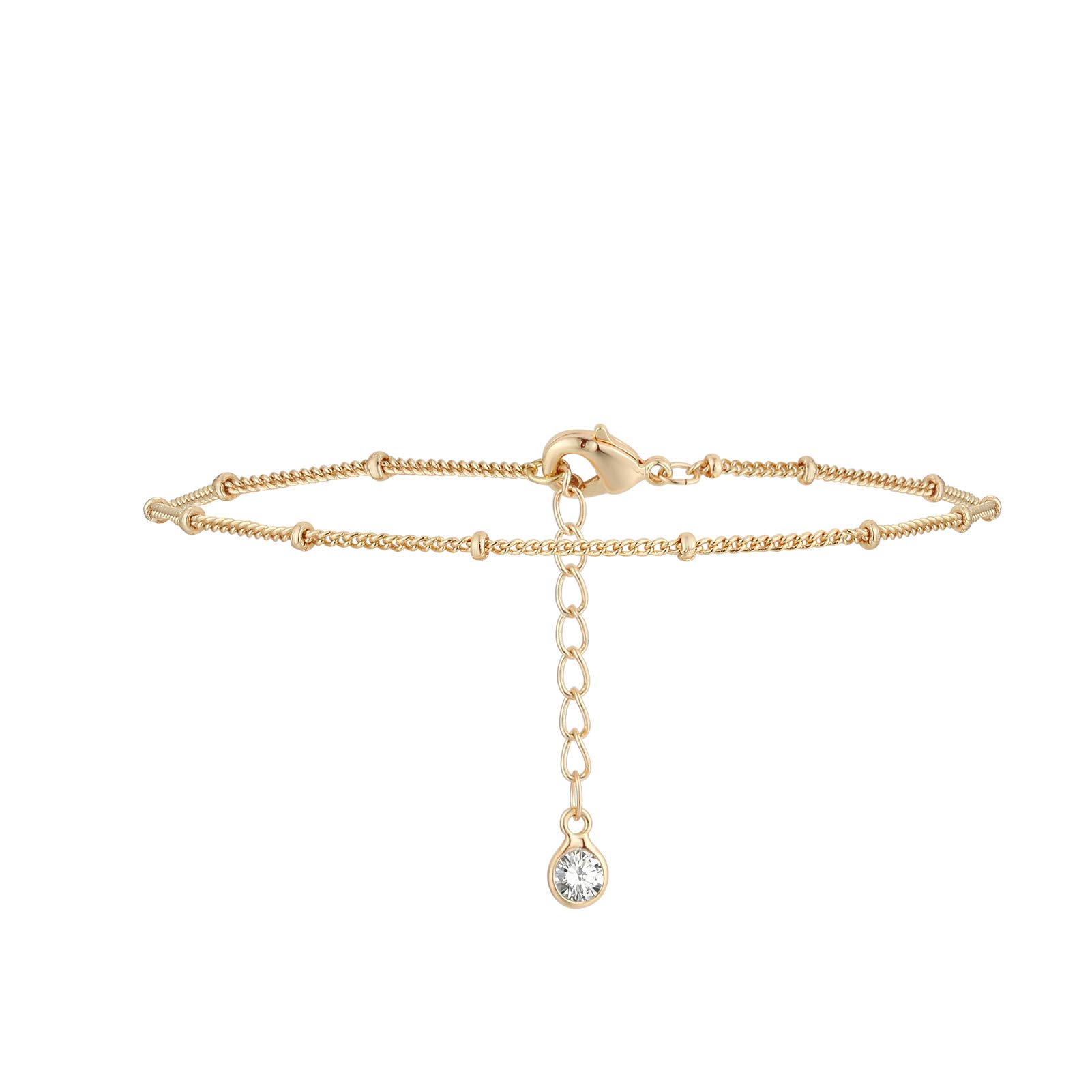 14K Gold Plated & Sterling Silver Dainty Women's Bracelet - Minimalist Beaded Chain Layered Coin Charm Satellite Link Jewelry for Everyday Wear & Gift Giving