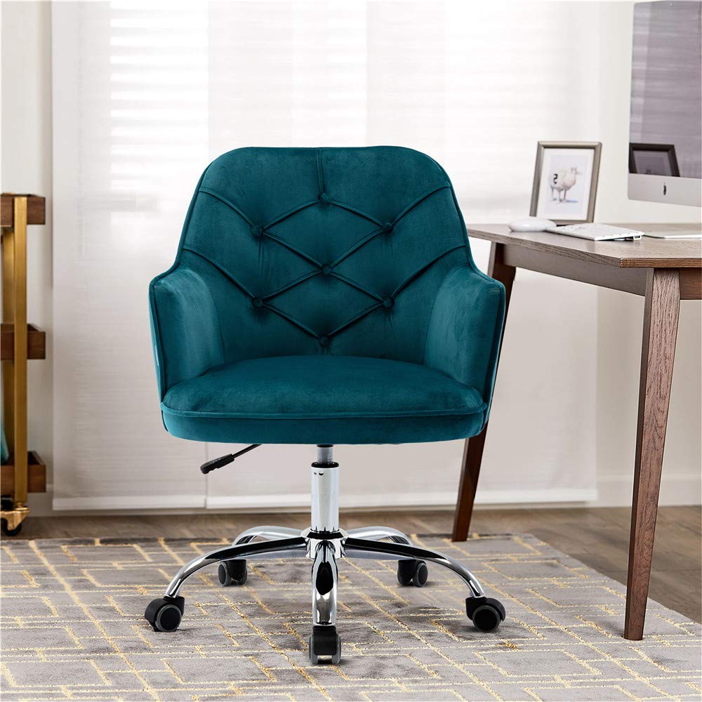 Premium Velvet Home Office Chair - Adjustable Swivel Desk Chair with Ergonomic Support for Work, Gaming & Study | Modern Upholstered Executive Task Chair for Women & Men (Lake Blue) - Perfect for Home Office, Gaming Setup & Vanity Desk