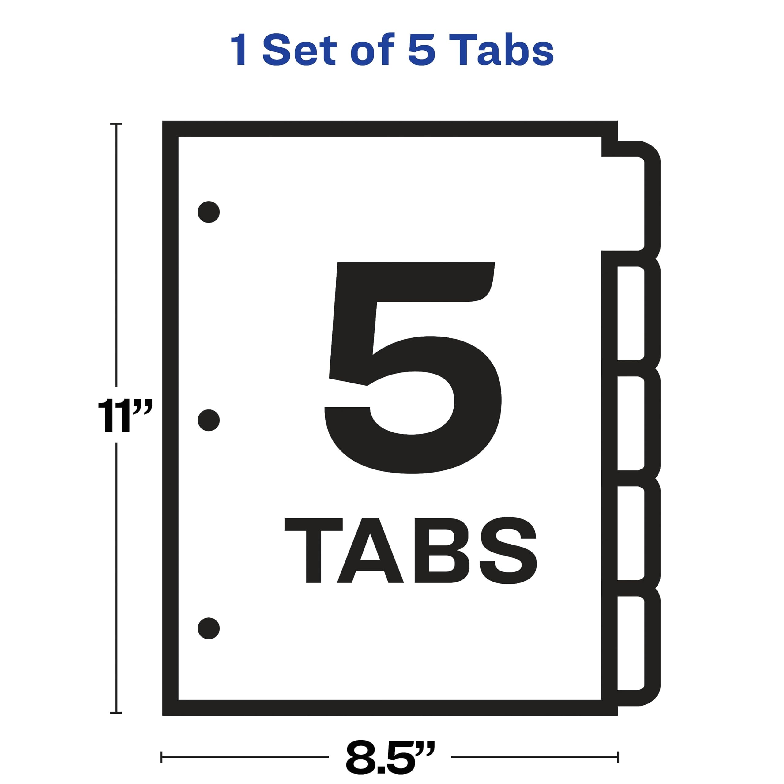 Avery 11416 Clear Label Index Maker Dividers - 8.5 x 11 Inches, White, 5 Tabs per Set - Perfect for Office Organization, School Binders & Filing Systems