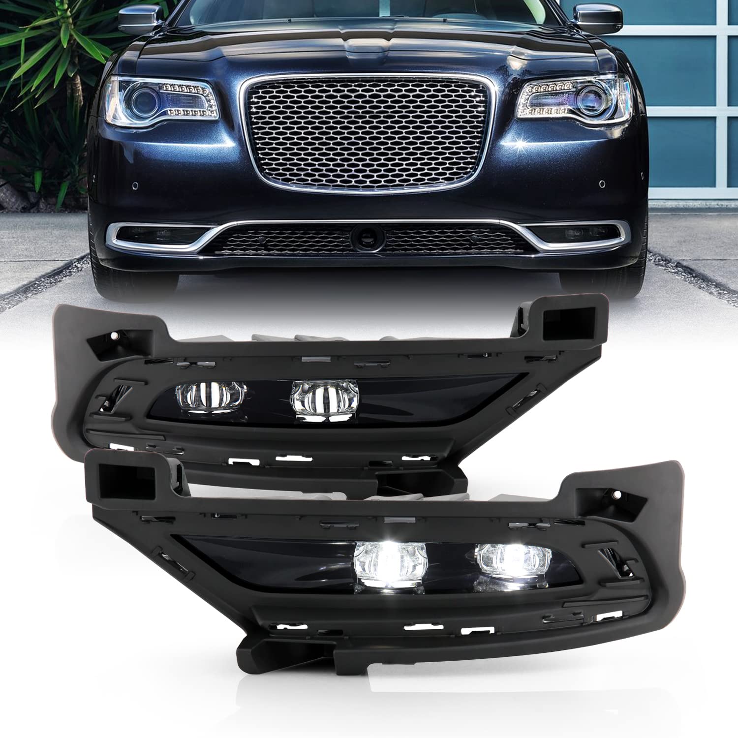 AKKON LED Chrome Fog Lights for 2015-2020 Chrysler 300 - DRL Bumper Driving Lamps Pair (Driver & Passenger, No Switch) - Upgrade Your Car's Style & Night Visibility