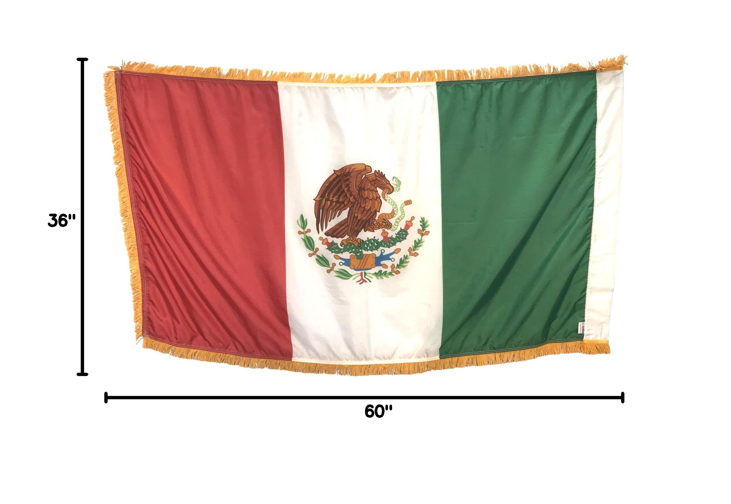 3x5' Mexico Indoor Flag with Pole Hem & Gold Fringe - Premium USA-Made Decorative Flag for Home, Office & Events